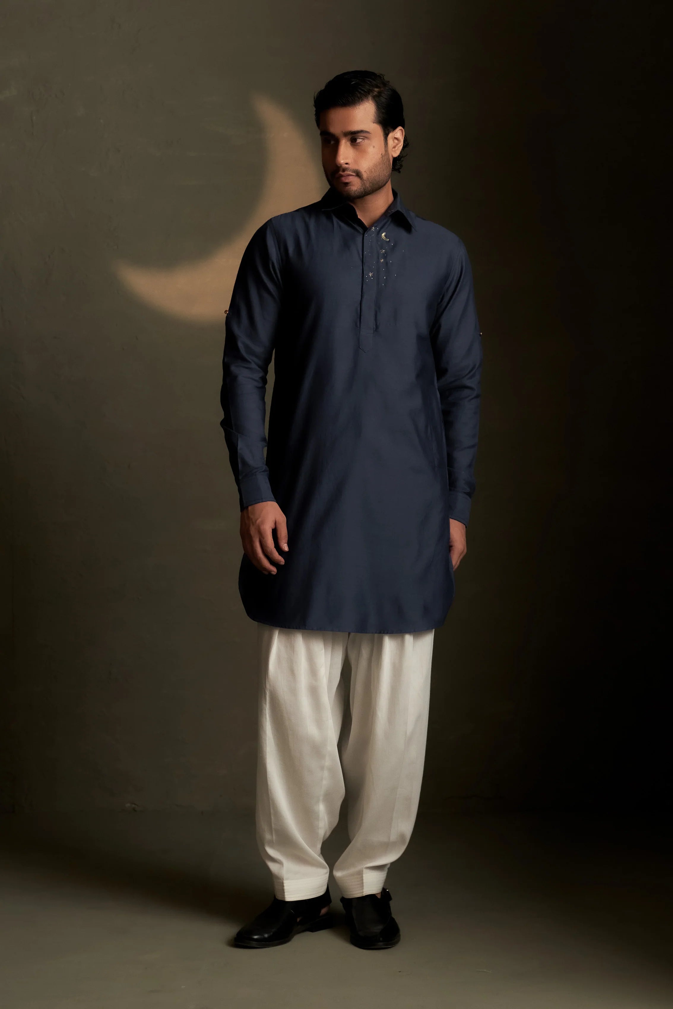 Blue Dusk Pathani Kurta with Long Jacket