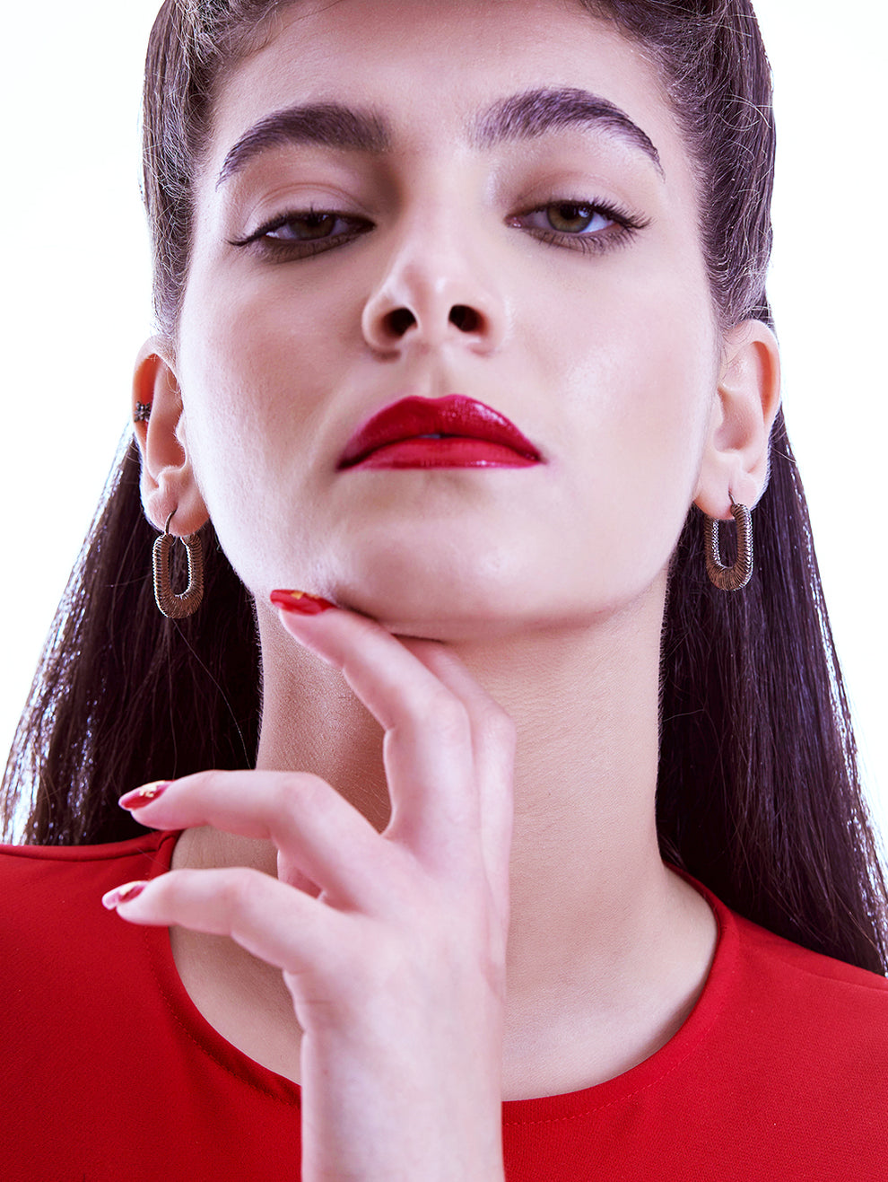 Silver Threaded Rectangular Hoops