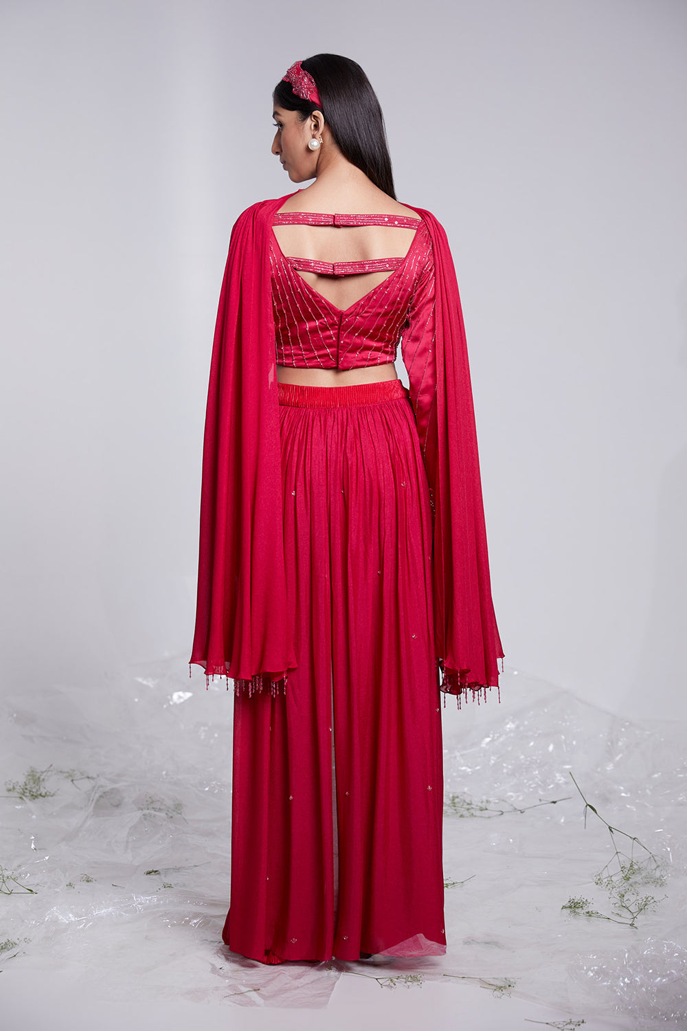 Floral And Geometrical Fusion Set with Embroidered Skirt