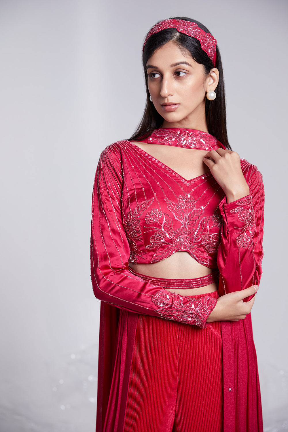 Floral And Geometrical Fusion Set with Embroidered Skirt