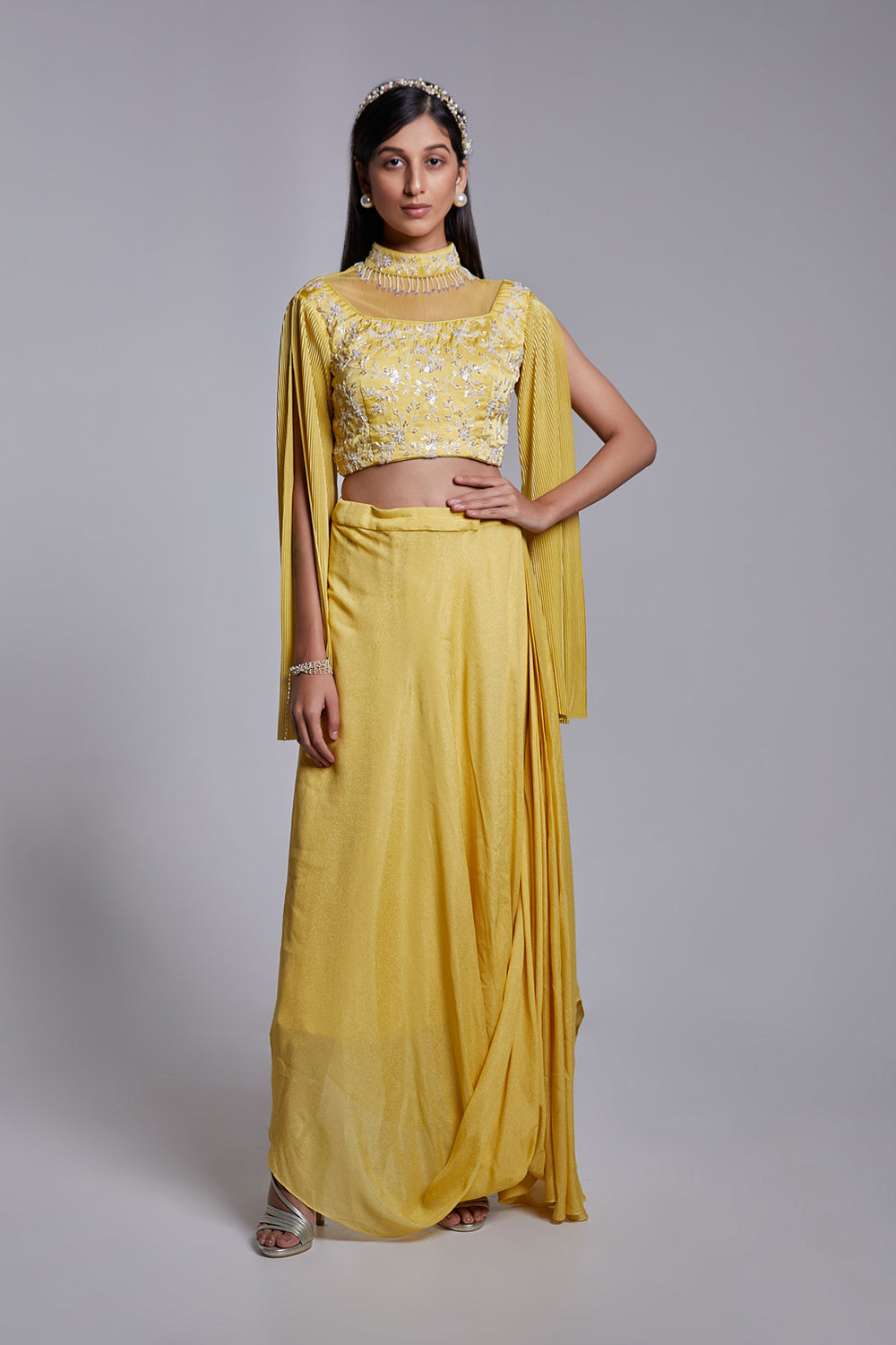 Fusion Crop Top And Drape Skirt Set