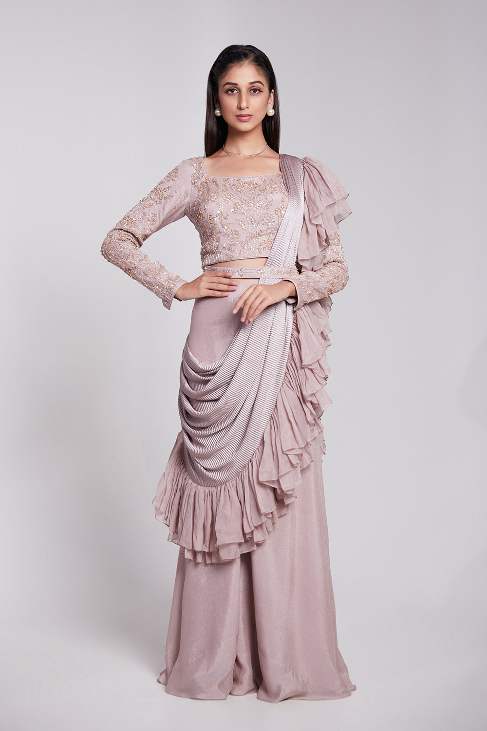 Ruffle Pre Drape Saree