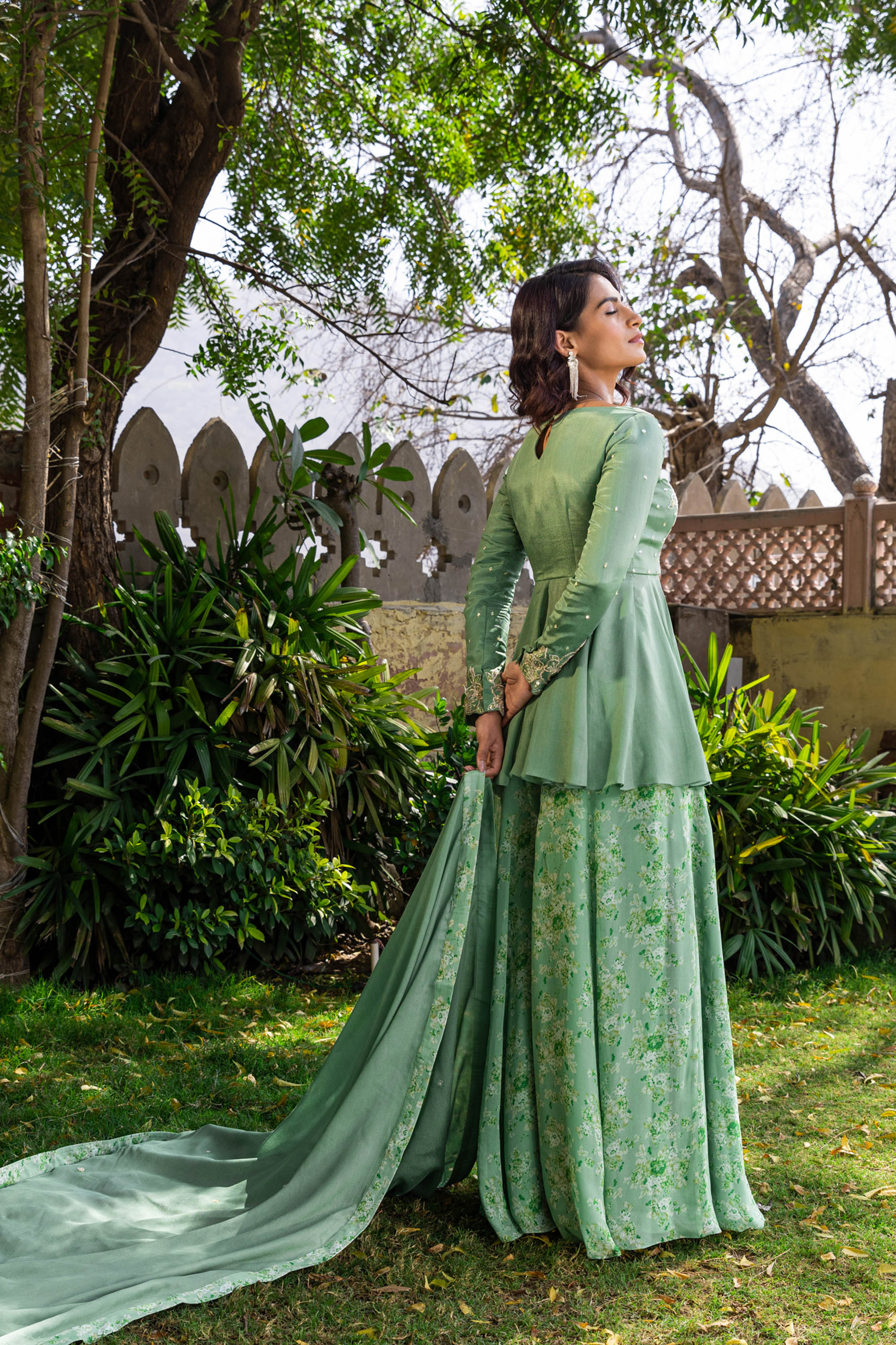Green Georgette & Net Embroidered Sharara Set