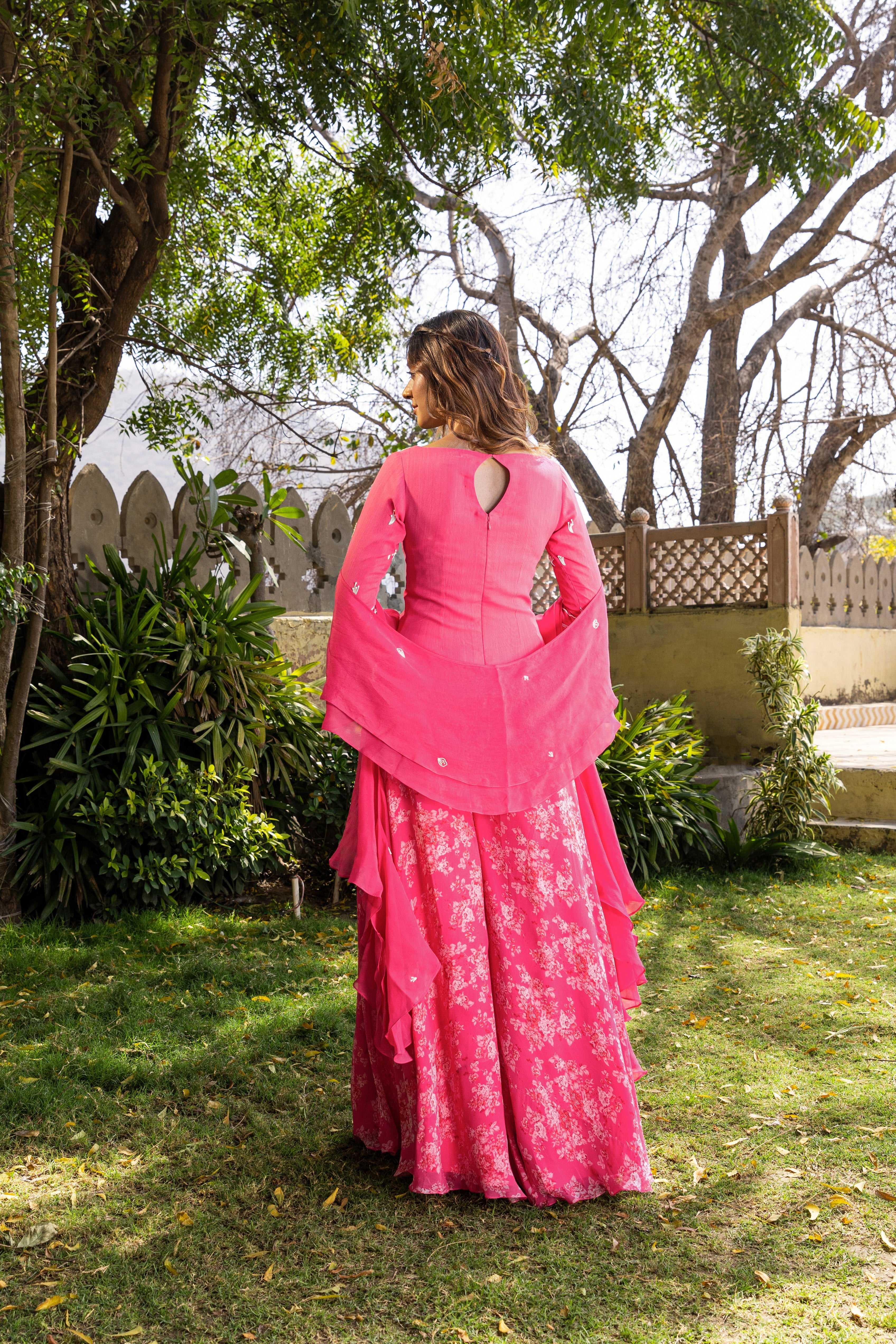 Pink Georgette Embroidered Sharara Set