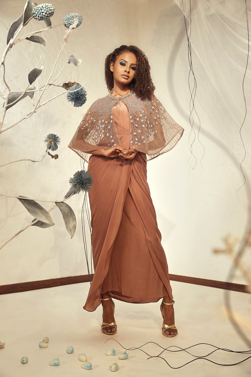 Coffee Long Dress with Jacket