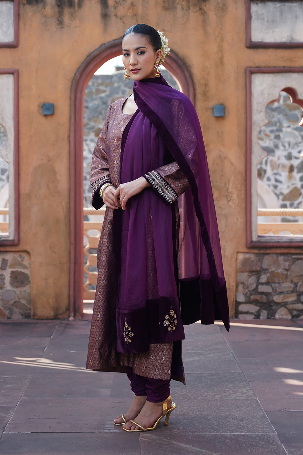 Nur Brocade Suit Set - Purple