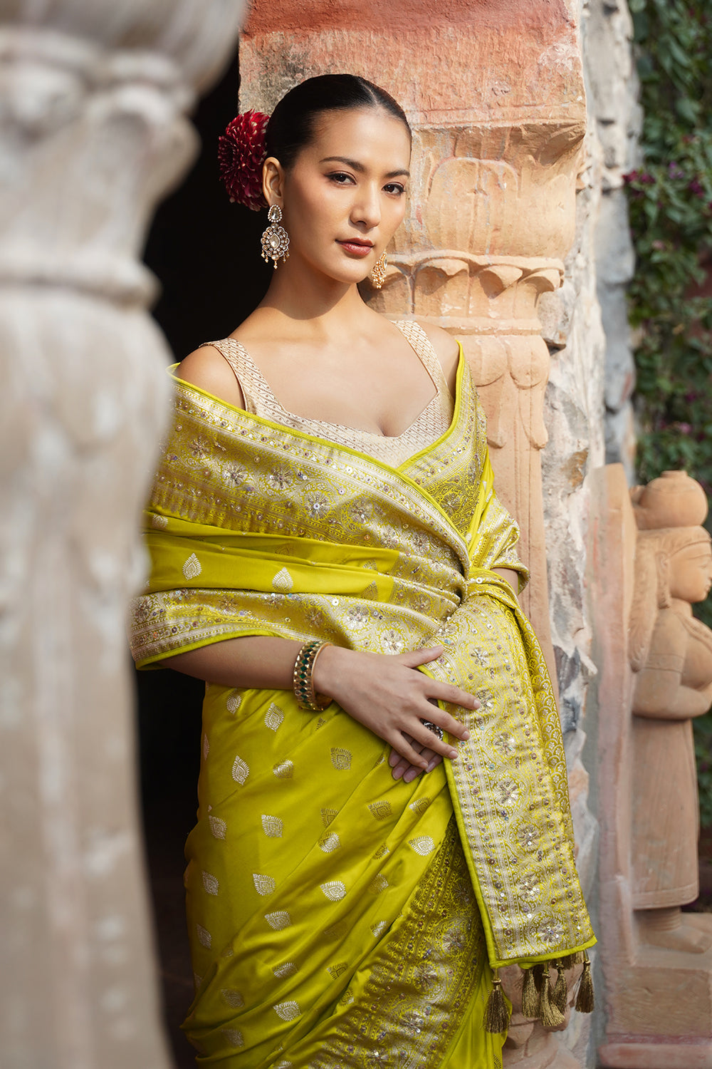 Livia Banarasi Saree - Lime