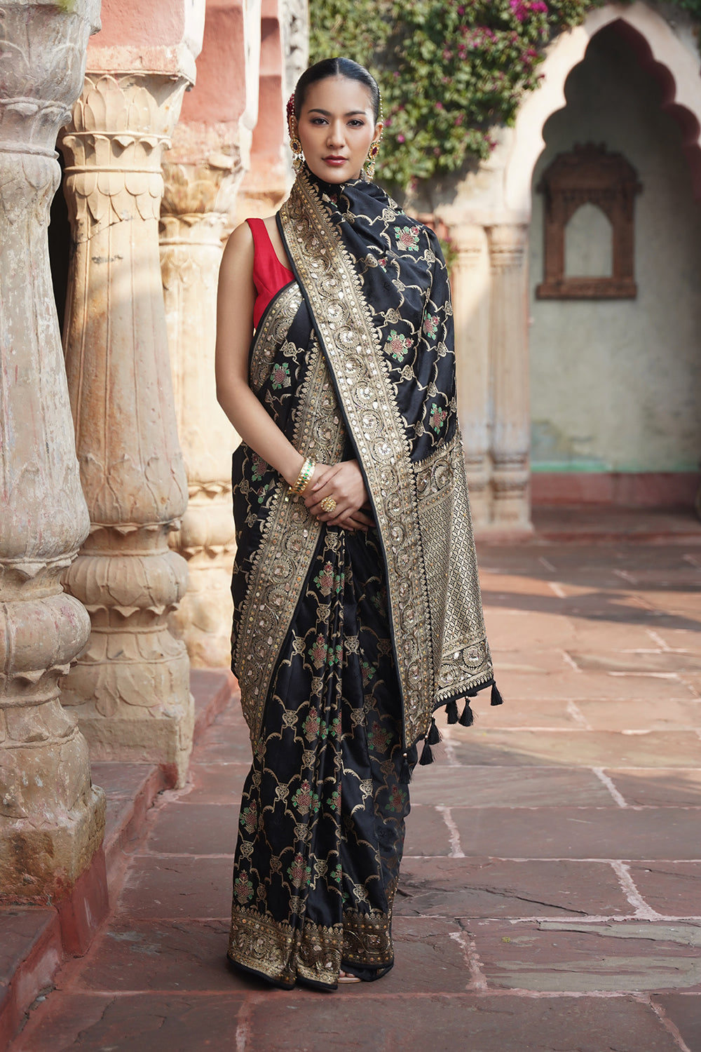Ciara Banarasi Saree - Black