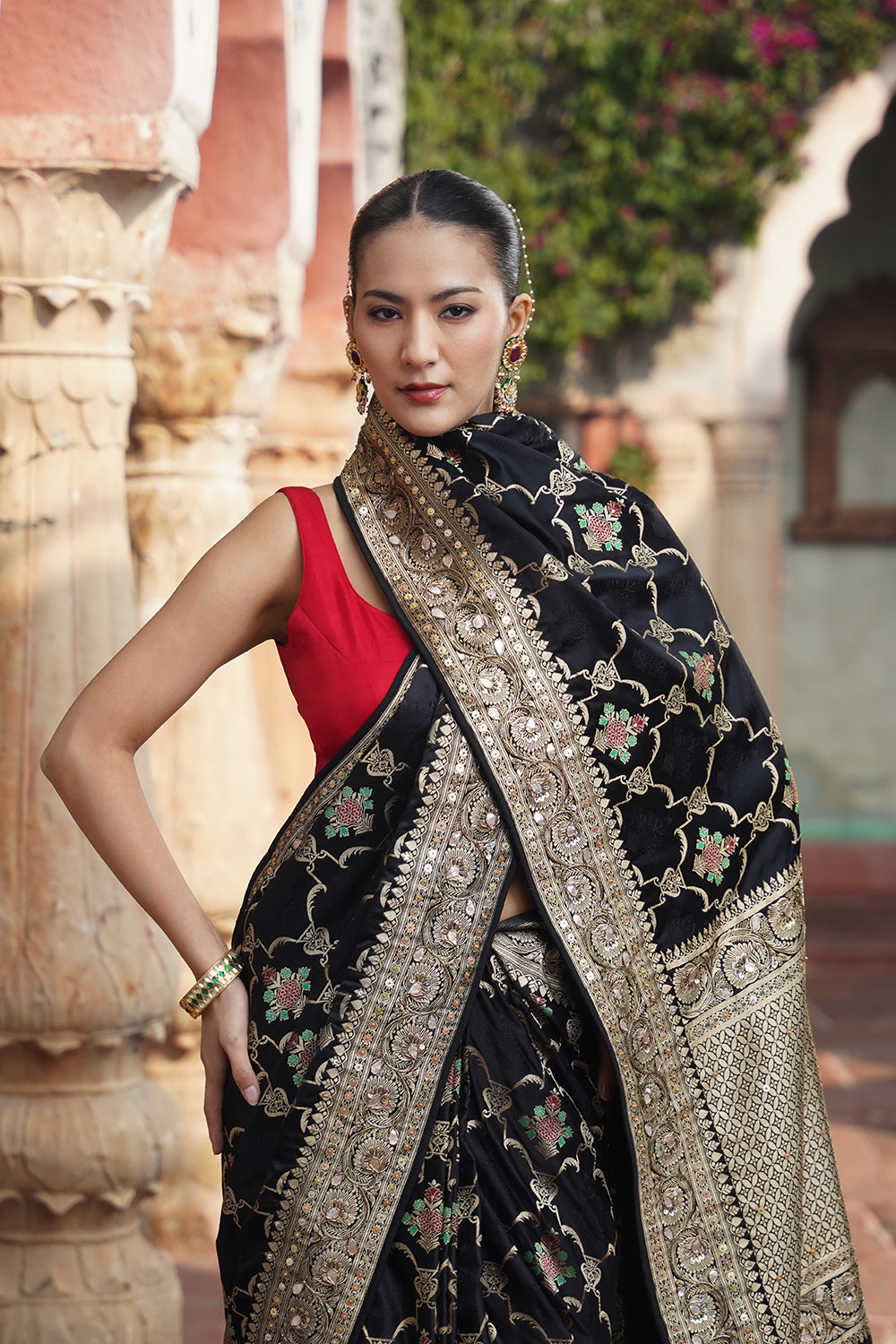 Ciara Banarasi Saree - Black