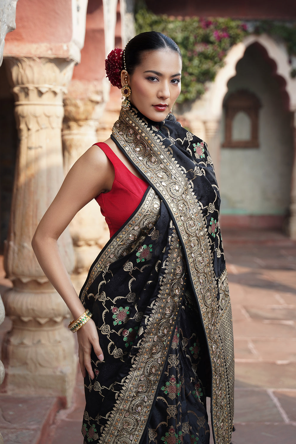 Ciara Banarasi Saree - Black