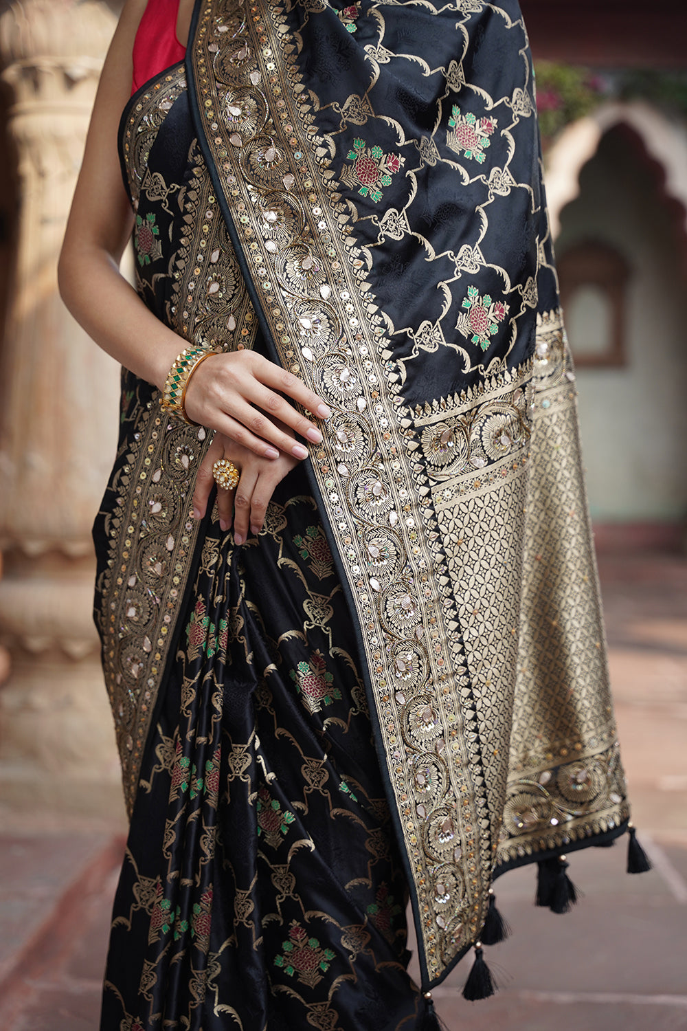 Ciara Banarasi Saree - Black