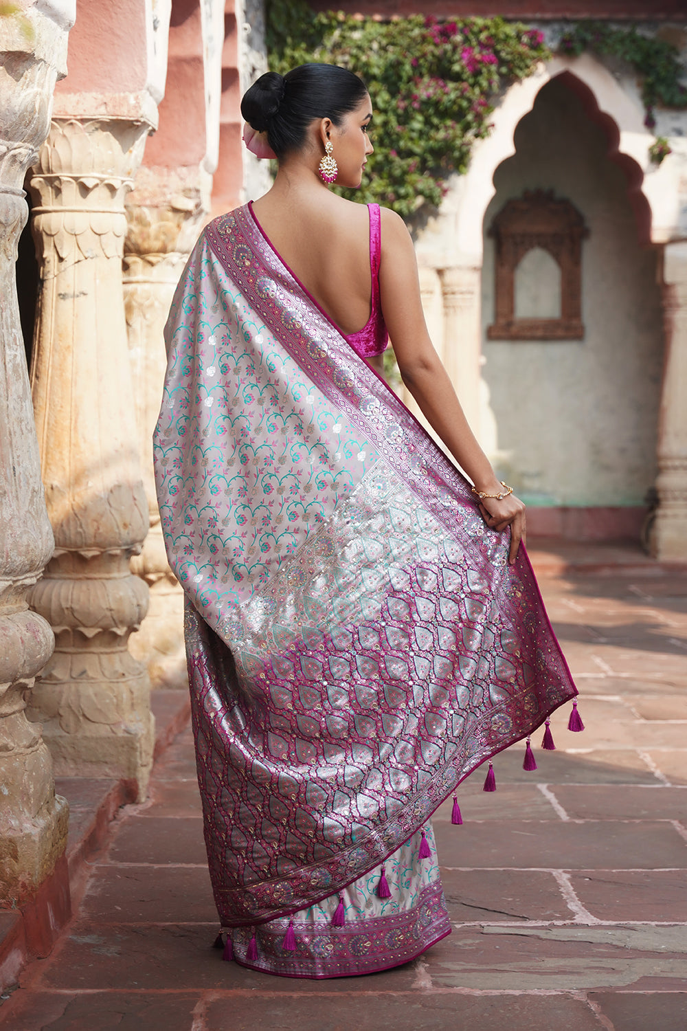 Mavi Banarasi Saree - Powder Grey