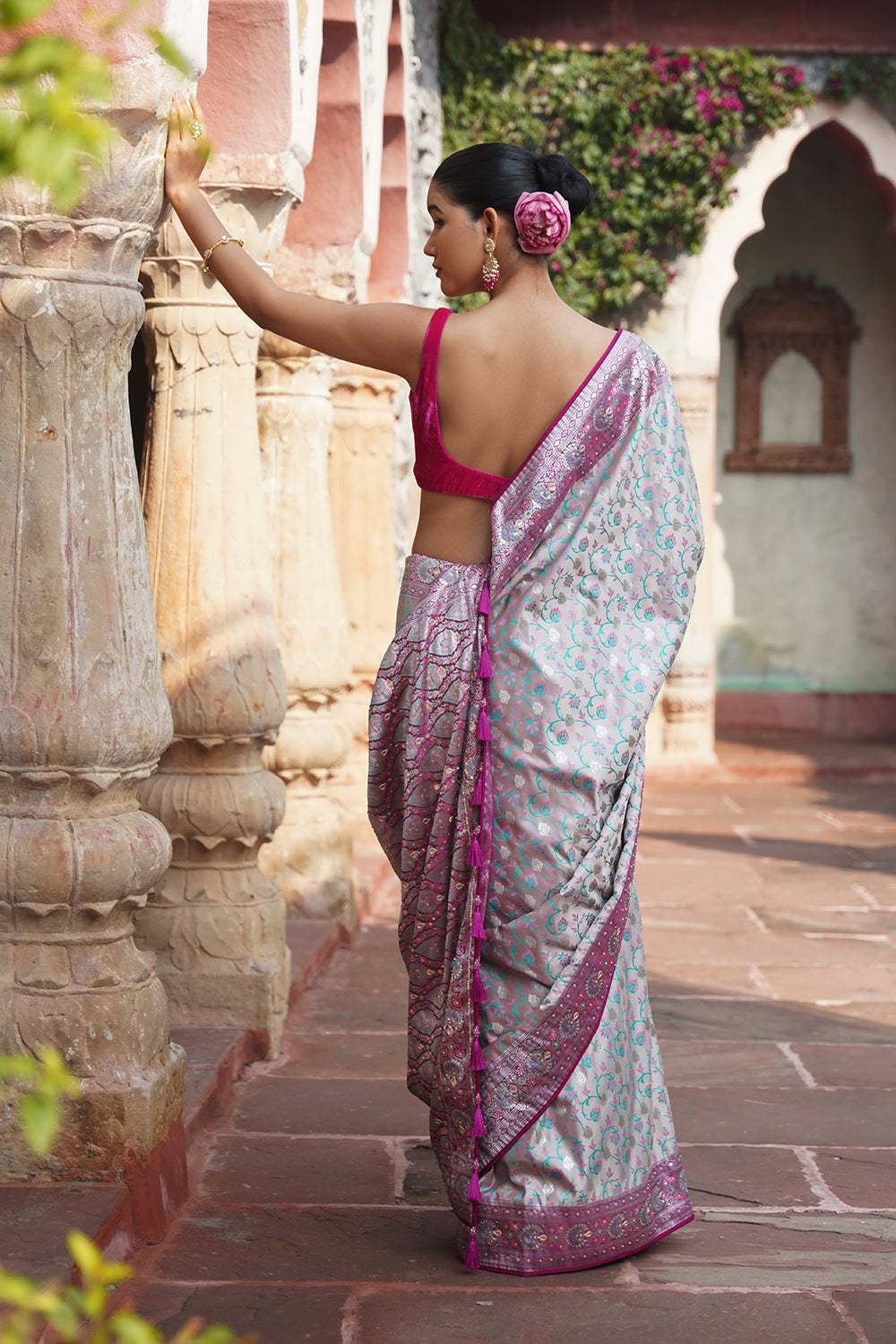 Mavi Banarasi Saree - Powder Grey