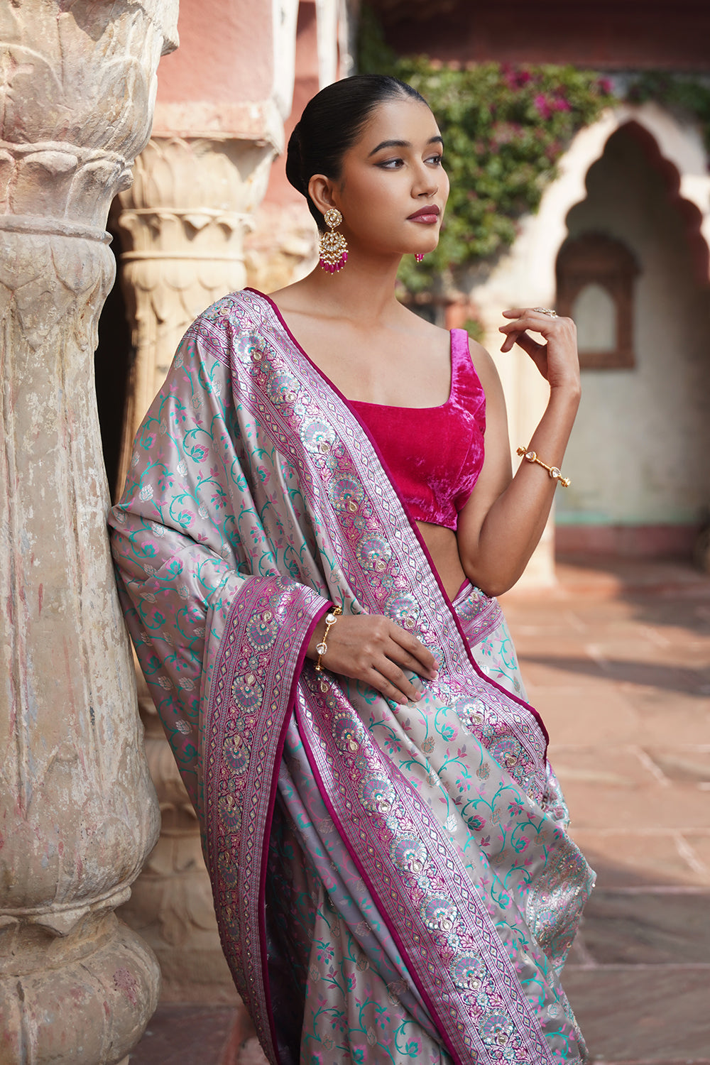 Mavi Banarasi Saree - Powder Grey