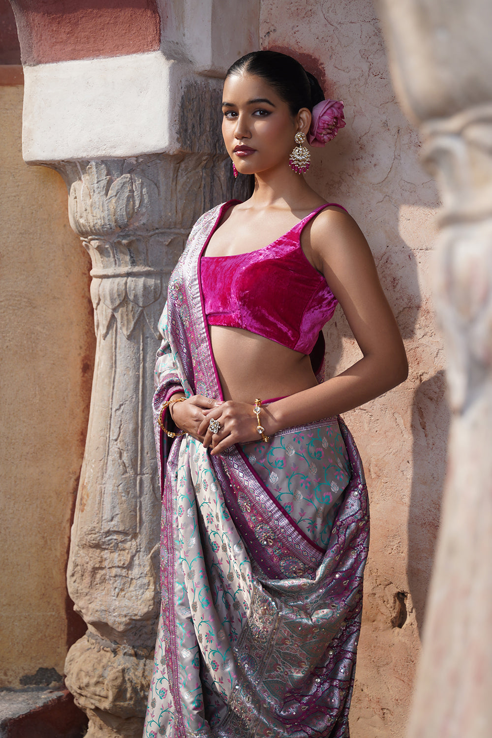 Mavi Banarasi Saree - Powder Grey