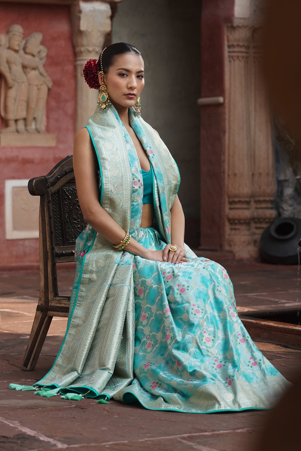Zura Banarasi Saree - Aqua