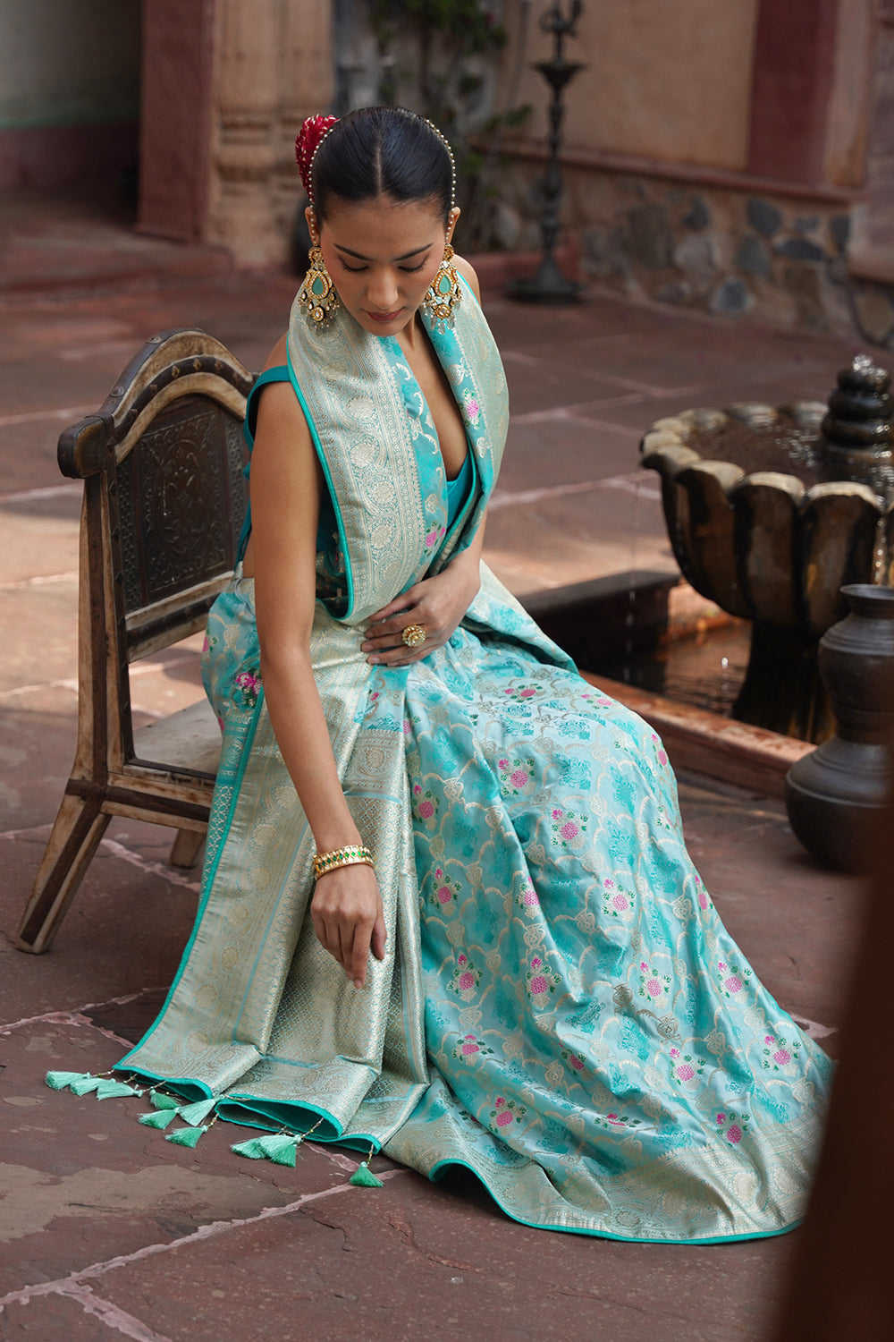 Zura Banarasi Saree - Aqua