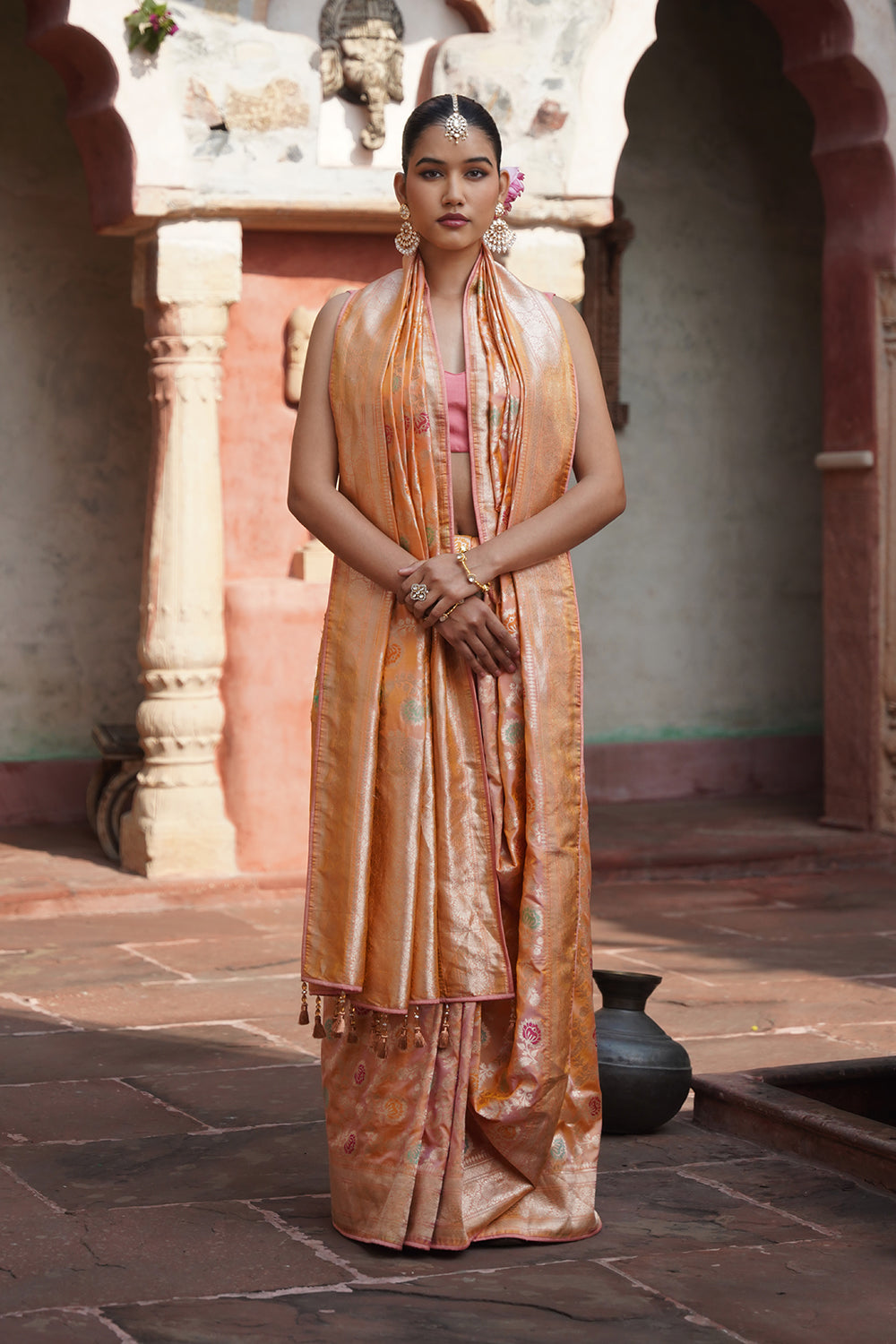 Pia Banarasi Saree - Peach