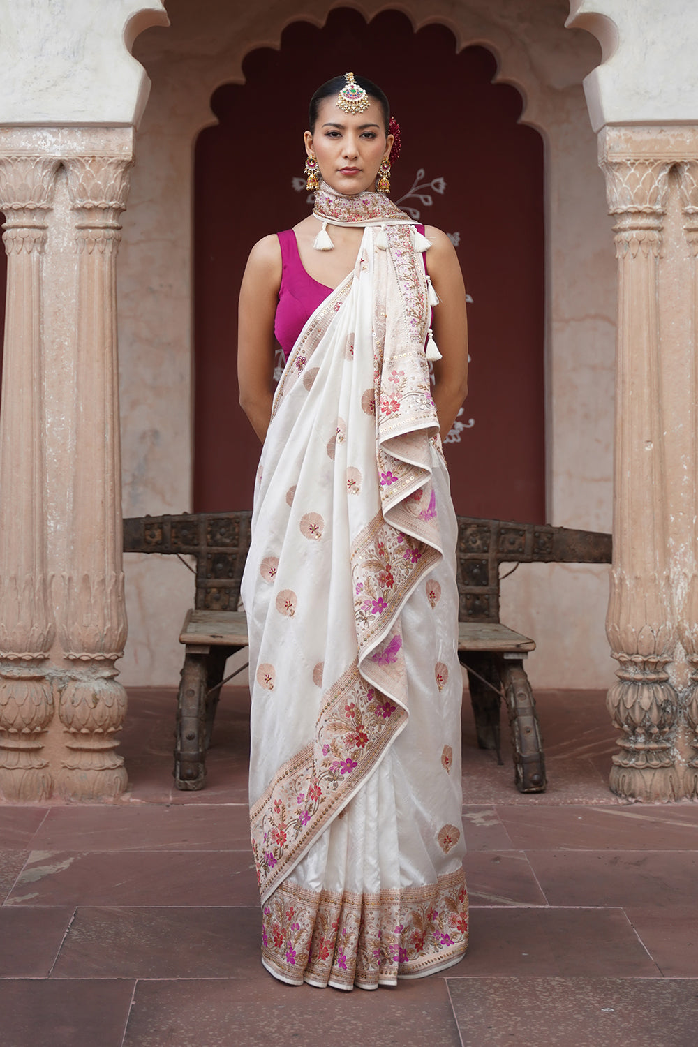 Eira Banarasi Saree - White