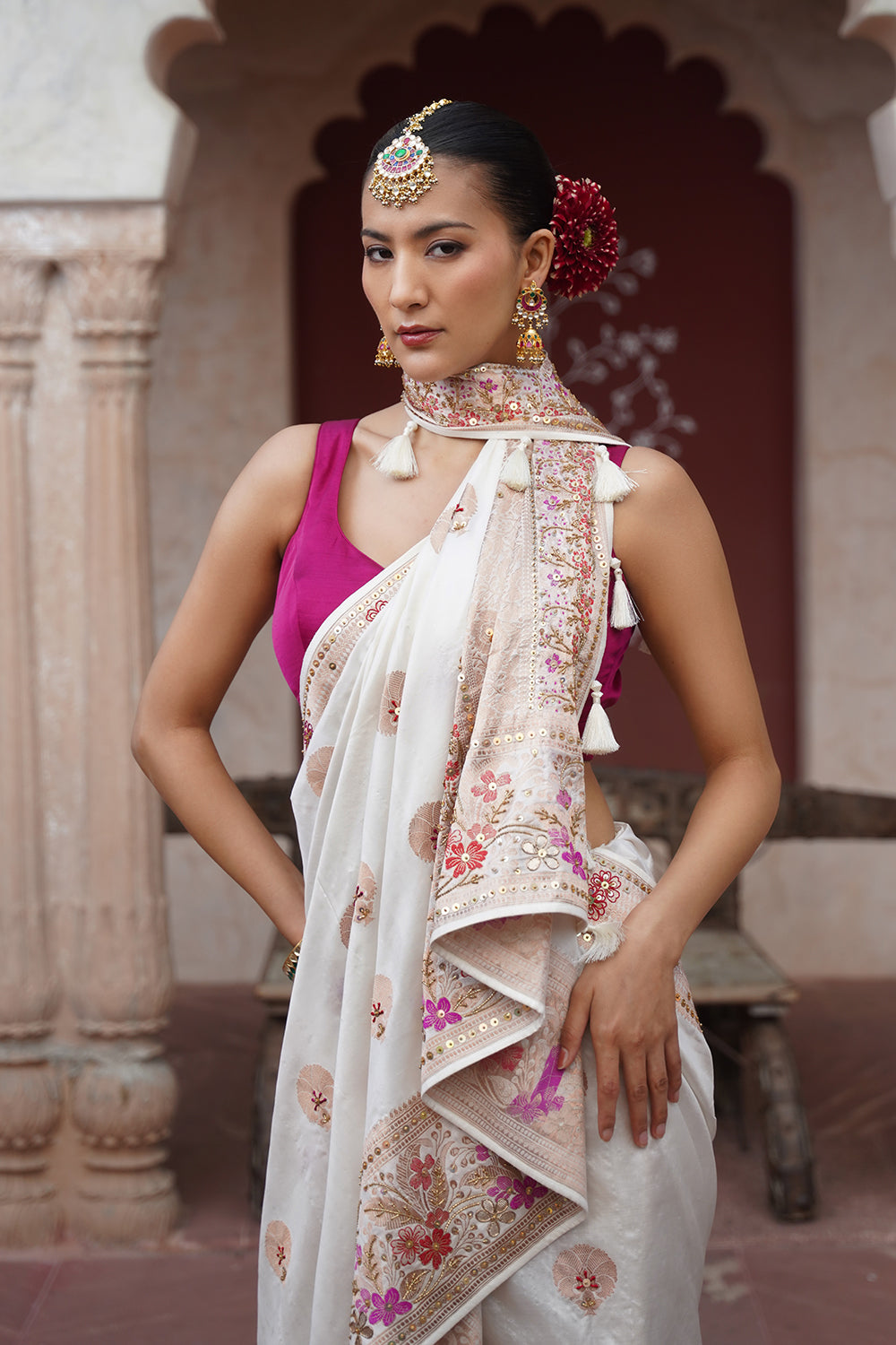 Eira Banarasi Saree - White