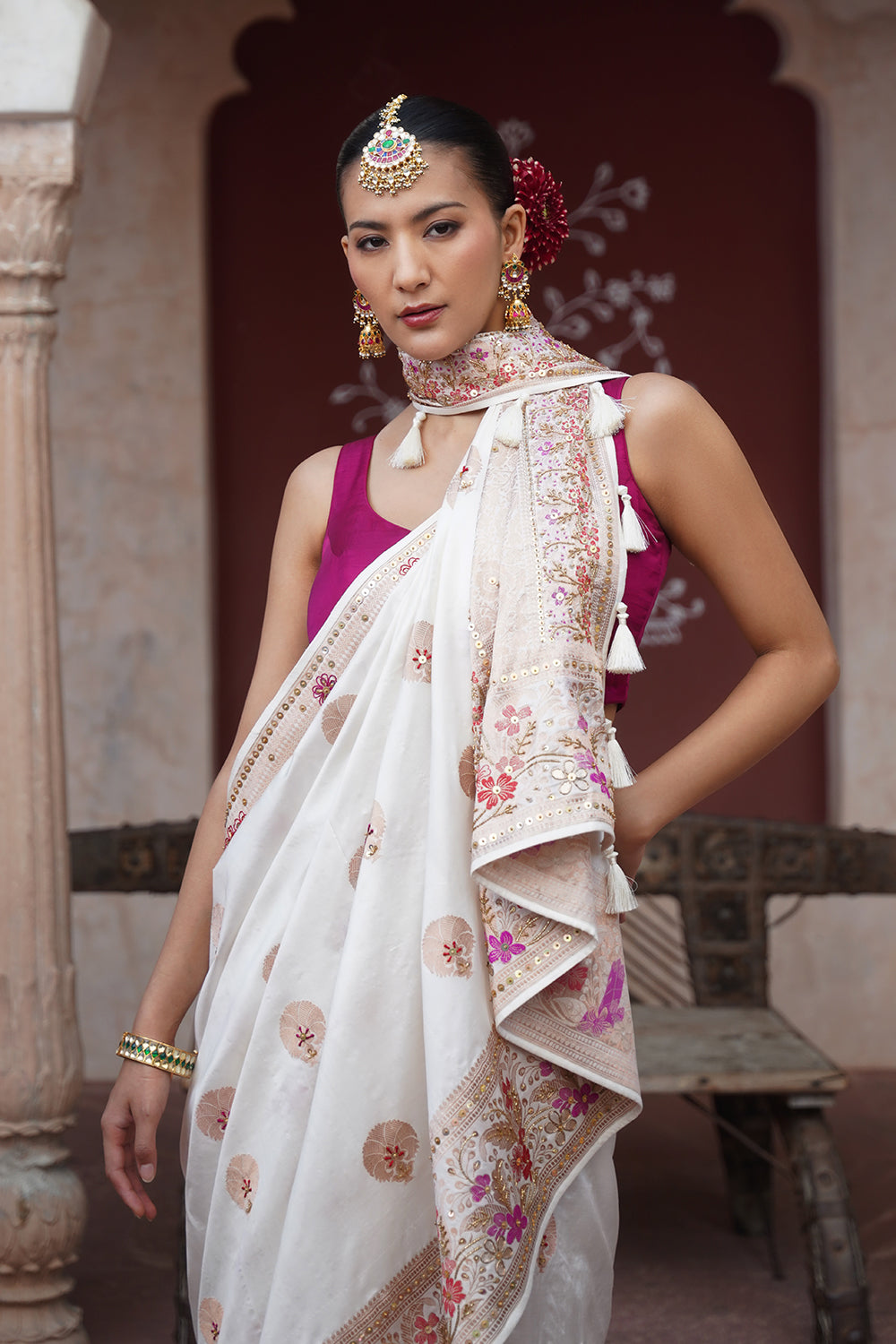Eira Banarasi Saree - White