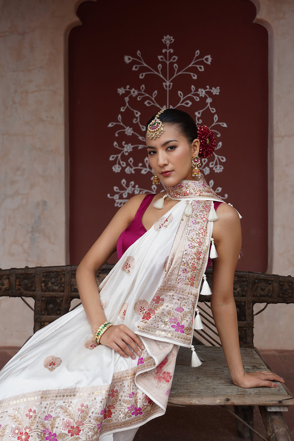 Eira Banarasi Saree - White