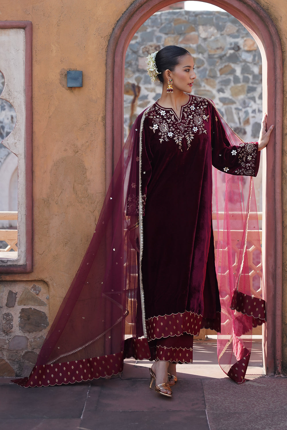 Zarina Velvet Suit Set - Wine