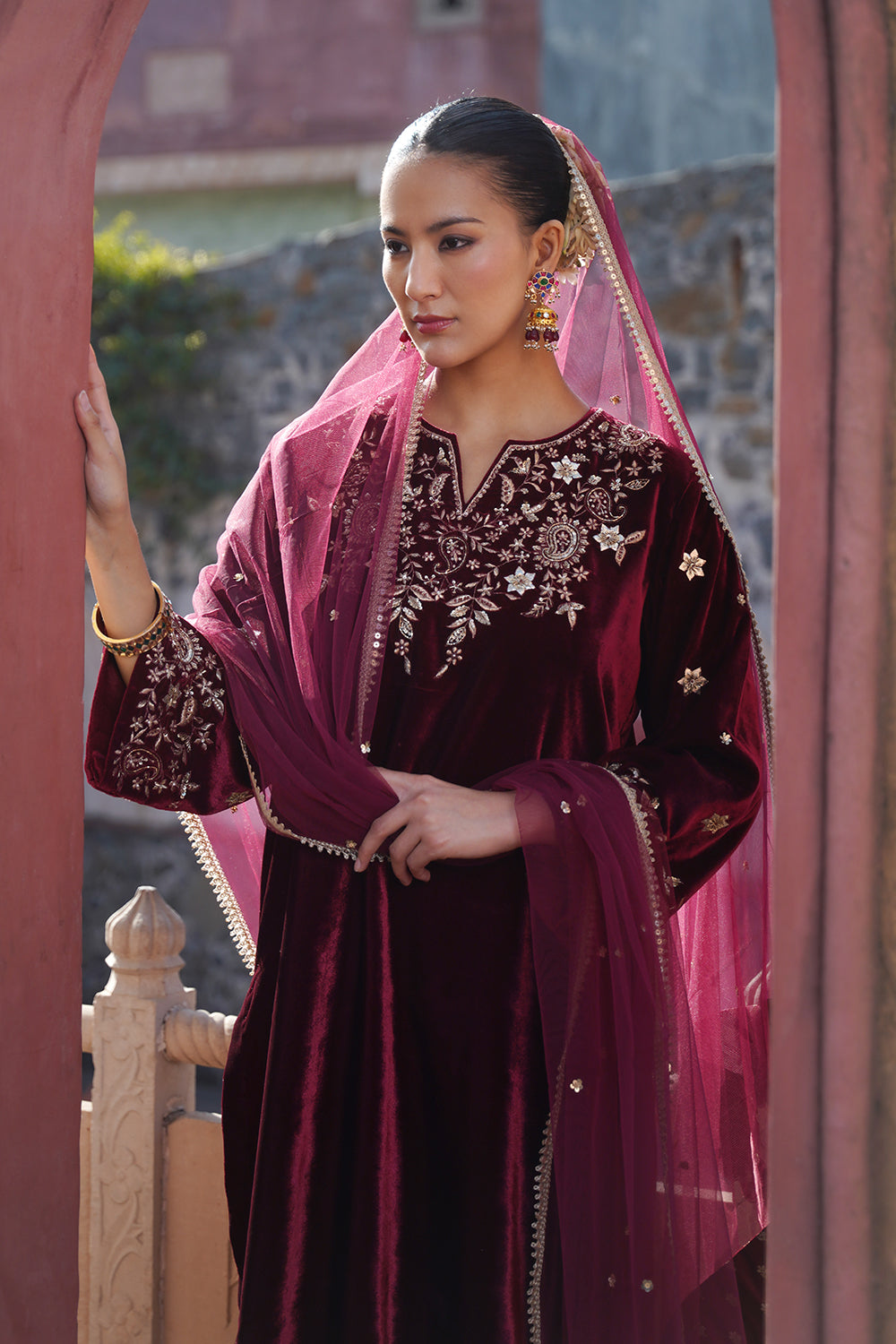 Zarina Velvet Suit Set - Wine