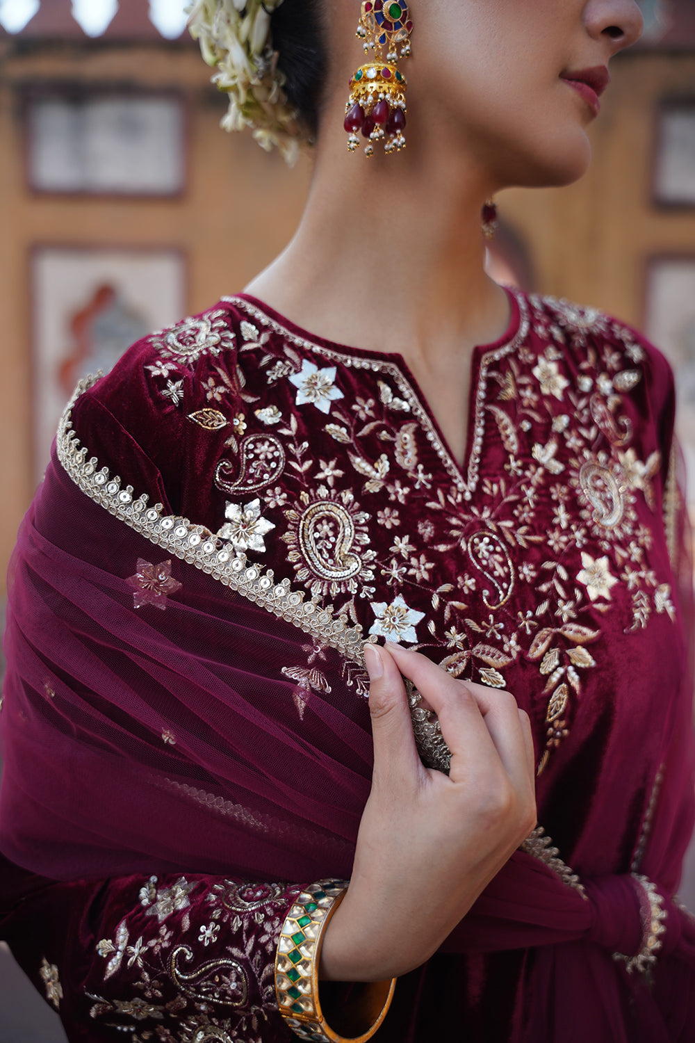 Zarina Velvet Suit Set - Wine