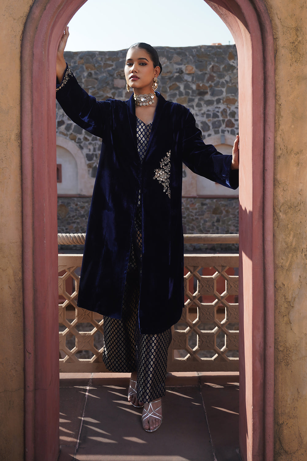 Darya Velvet Suit Set - Blue