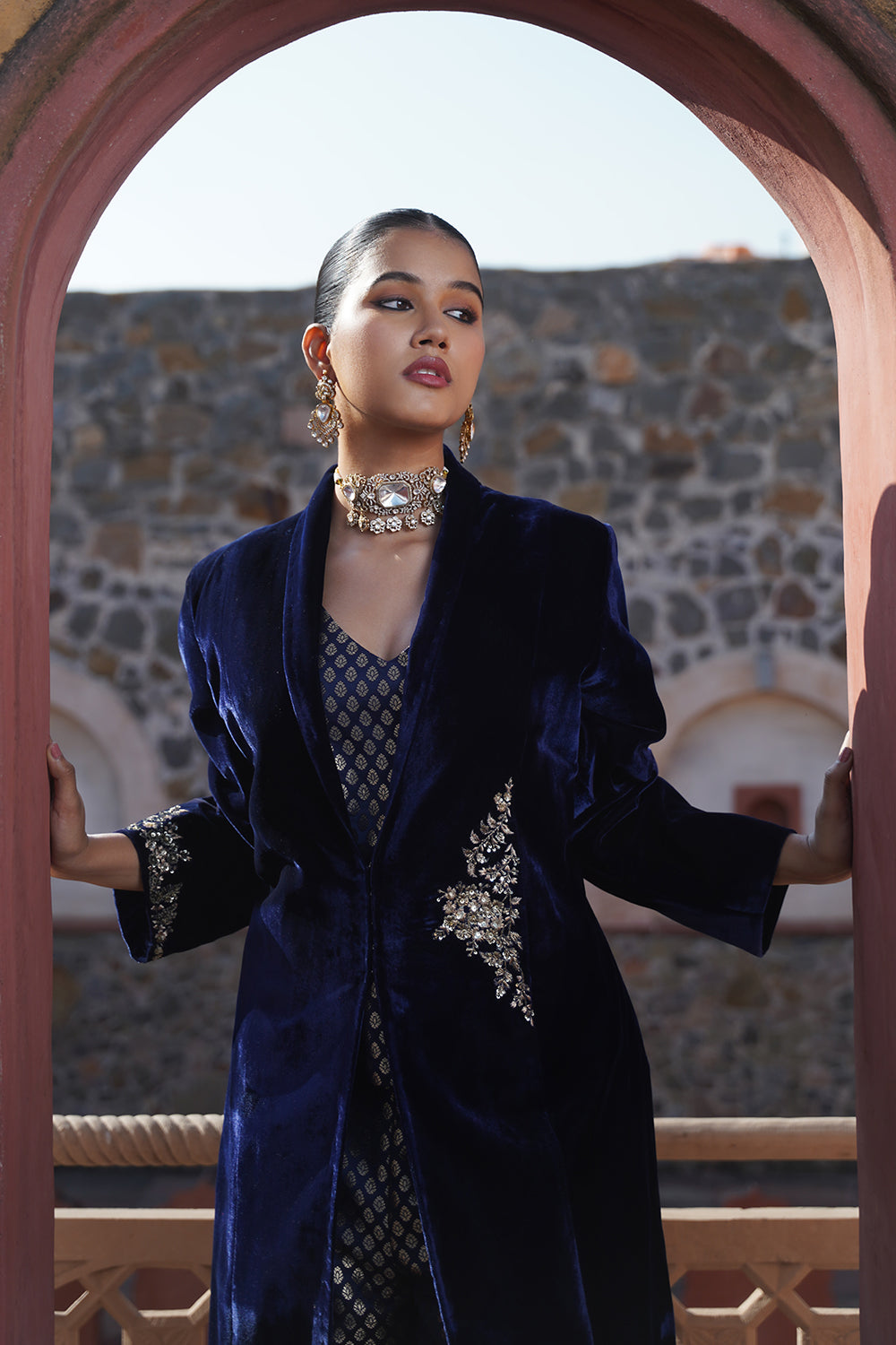 Darya Velvet Suit Set - Blue