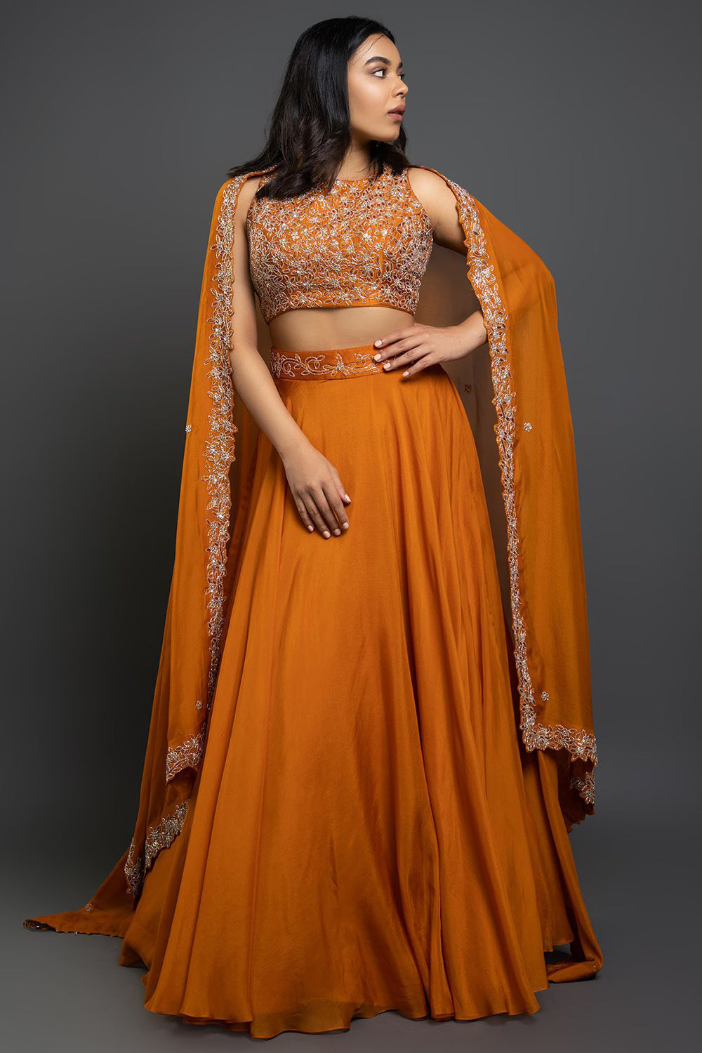Orange Raw Silk & Organza Lehenga Set