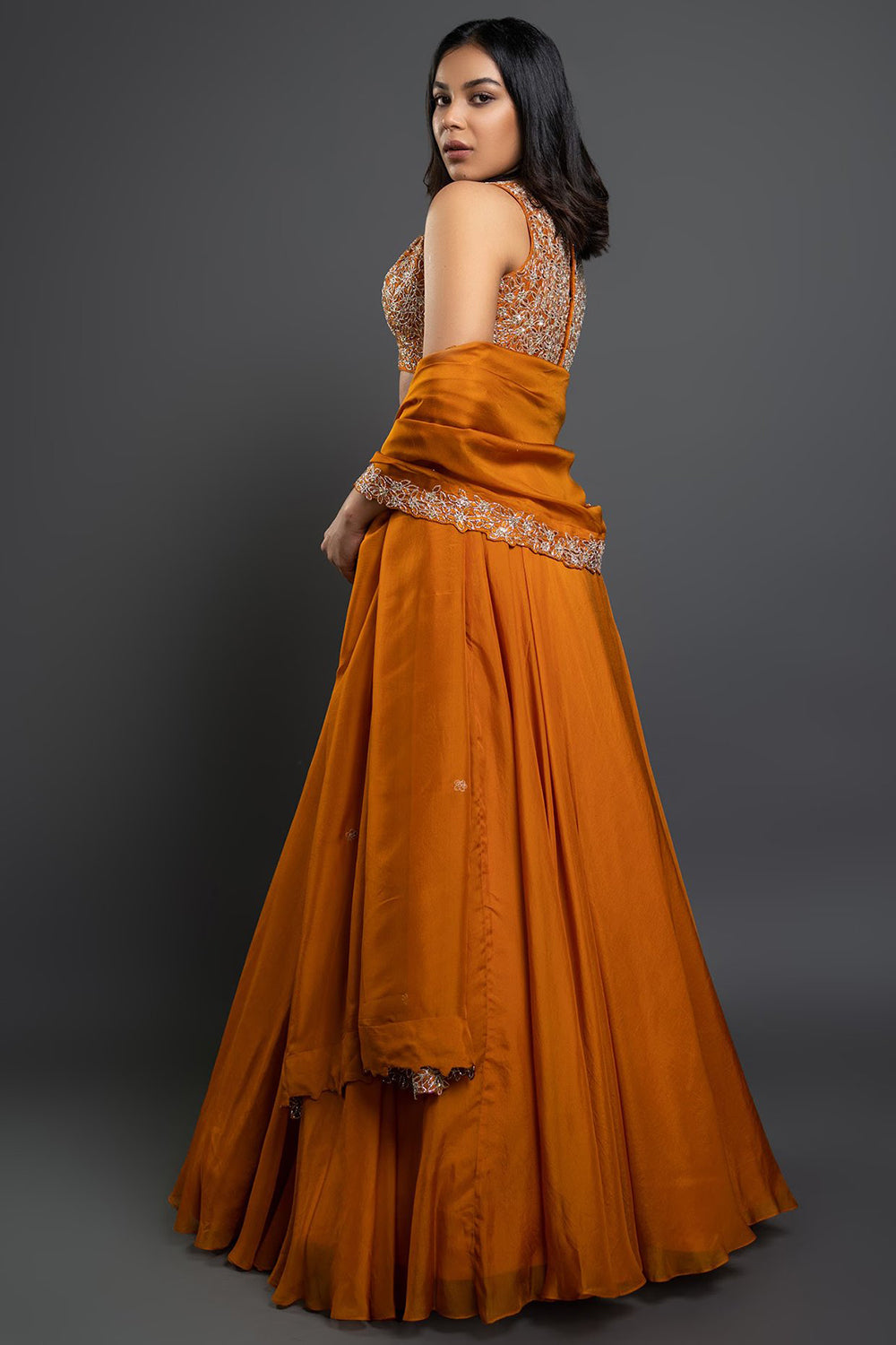 Orange Raw Silk & Organza Lehenga Set