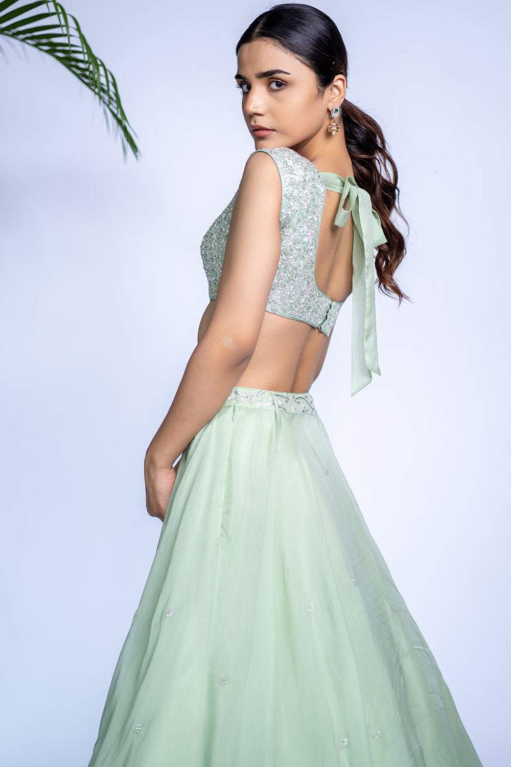Pastel Green Tulle Flared Lehenga Set