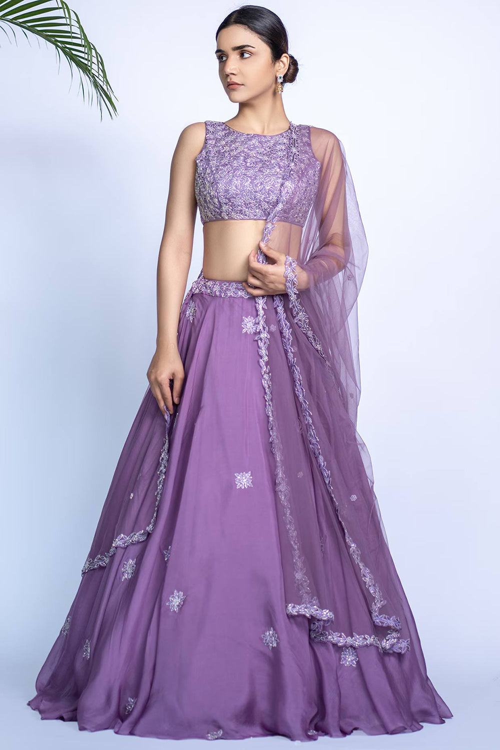 Lavender Tulle Flared Lehenga Set