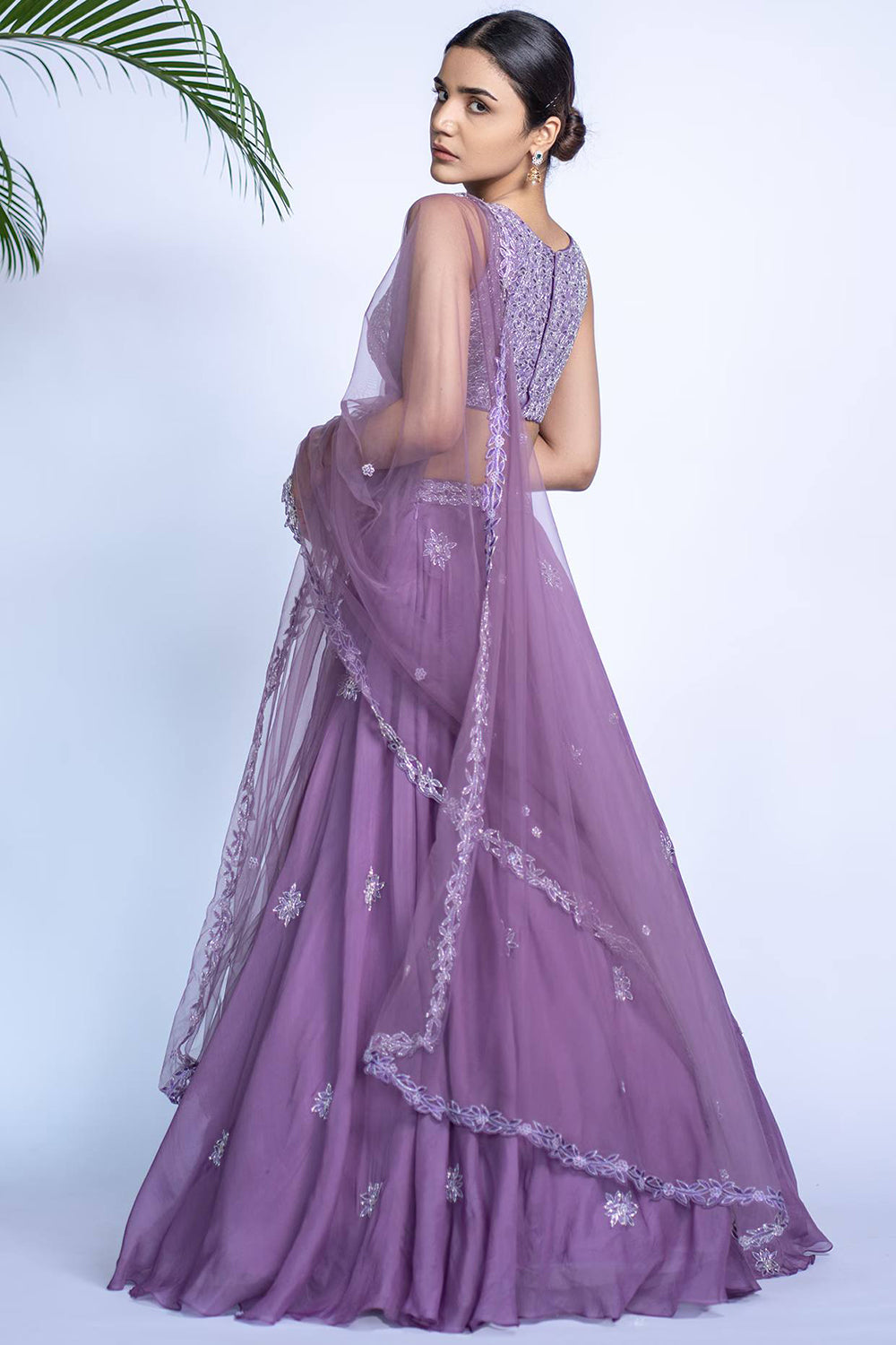 Lavender Tulle Flared Lehenga Set