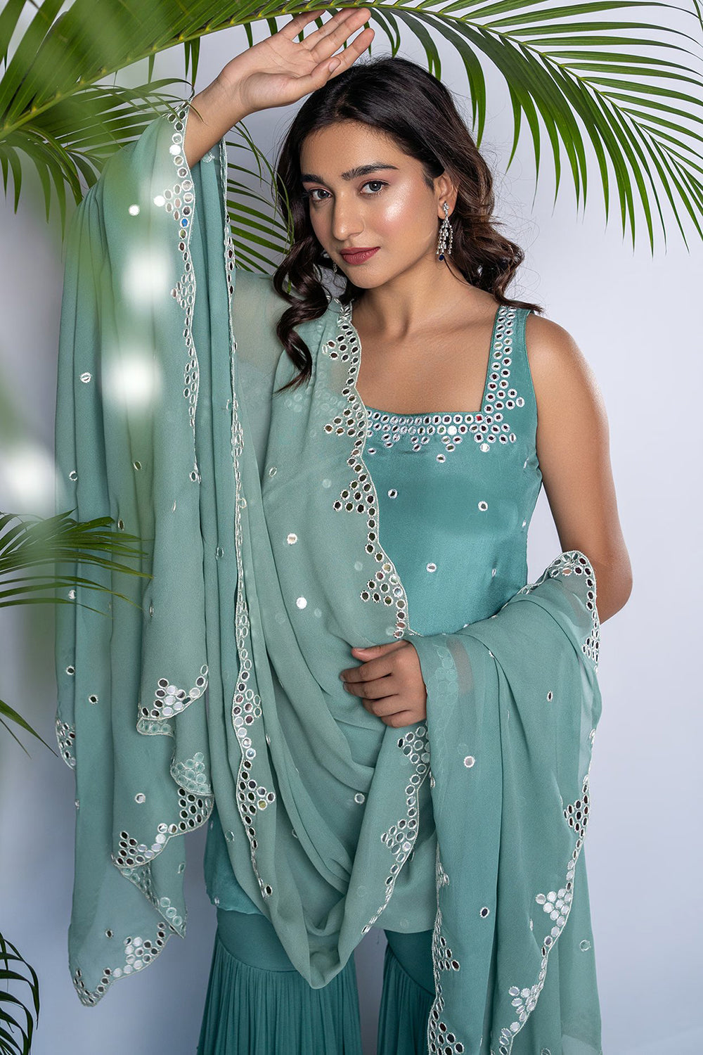 Aqua Blue Georgette Sharara Set