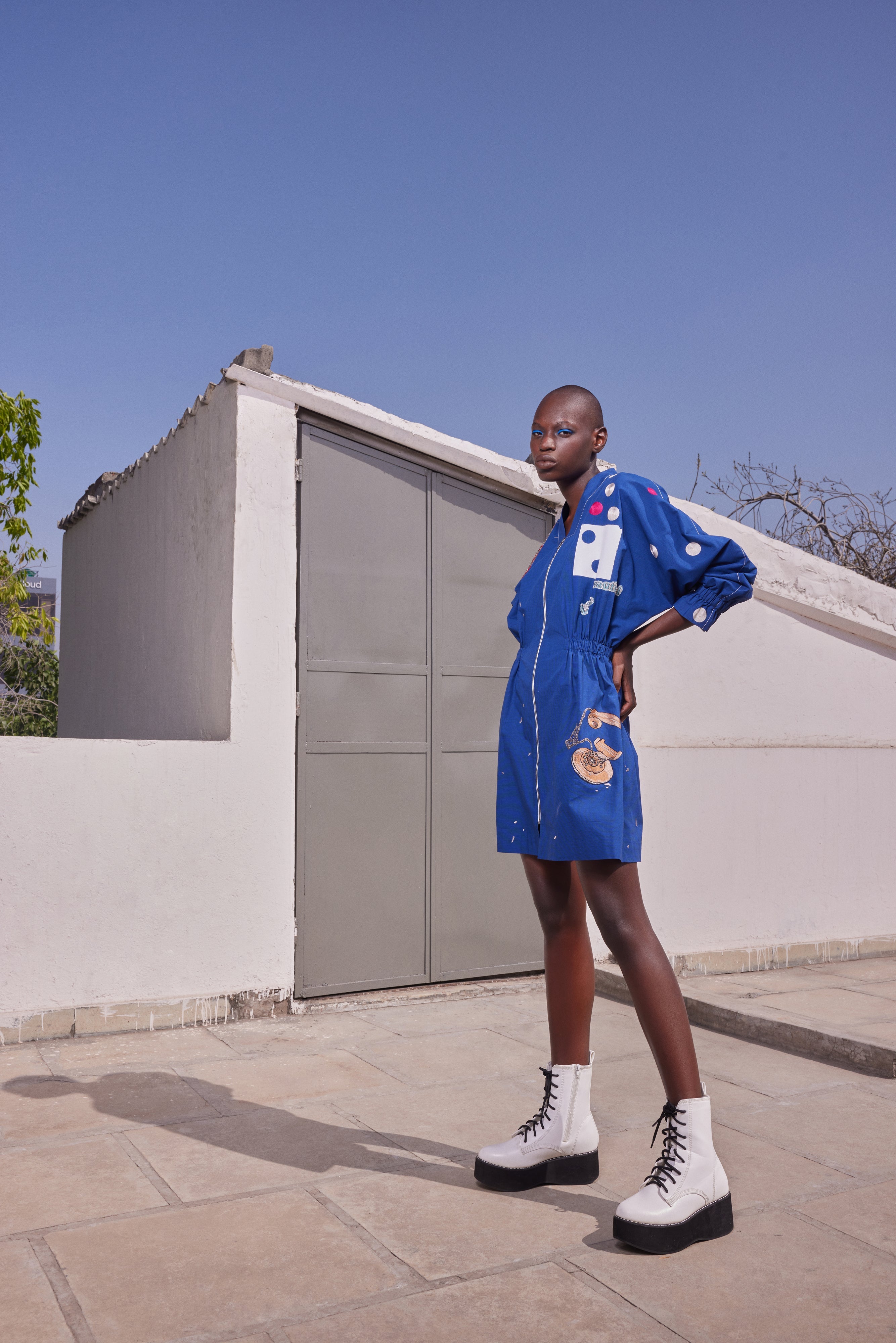 HEART, TELEPHONE AND TEXT JACKET DRESS