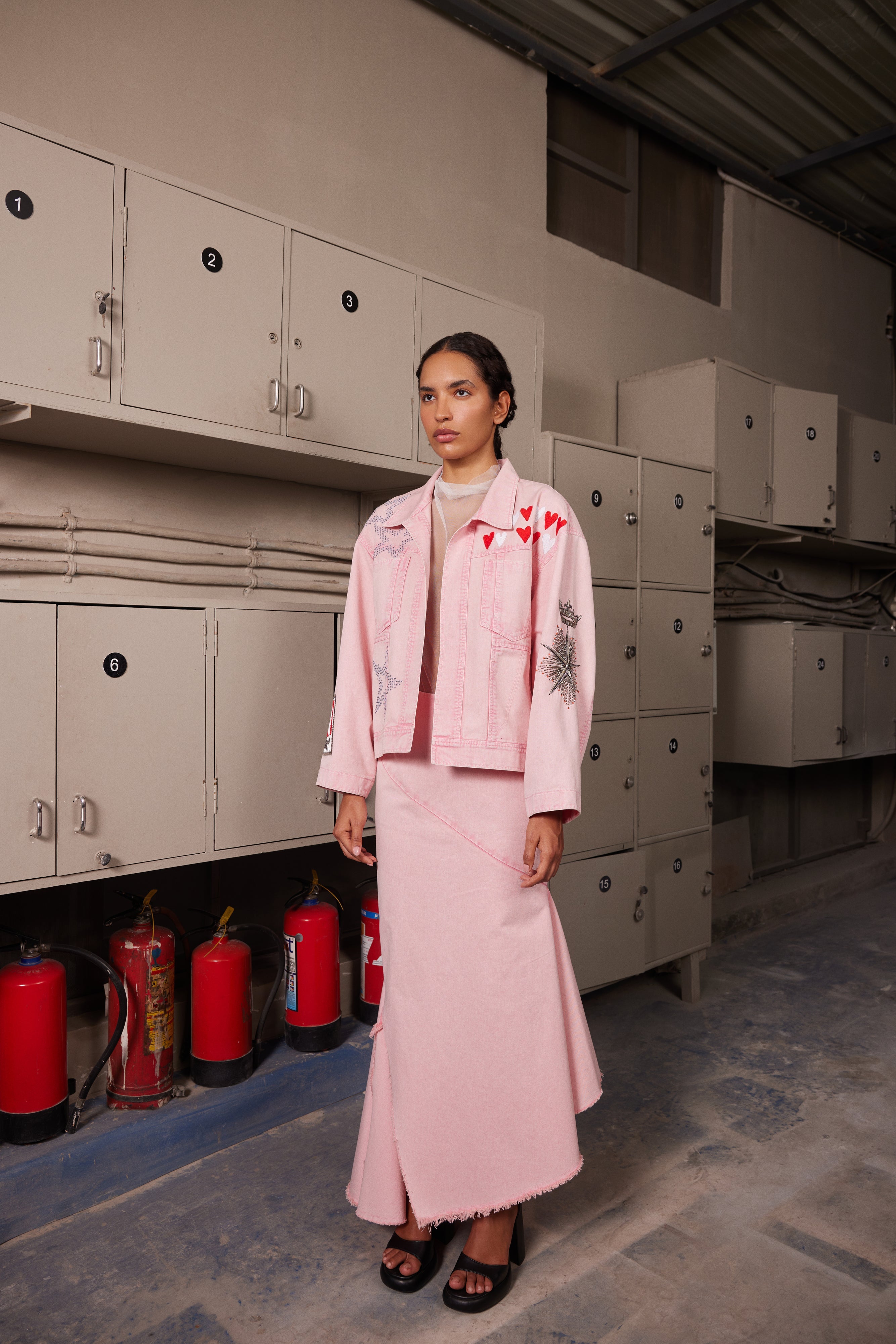 ASYMMETRIC SKIRT OF ( HEARTS & CROWN OVERSIZED JACKET )