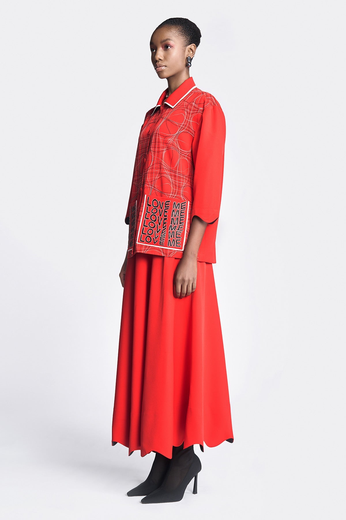 Distorted Checks Jacket With Circular Skirt