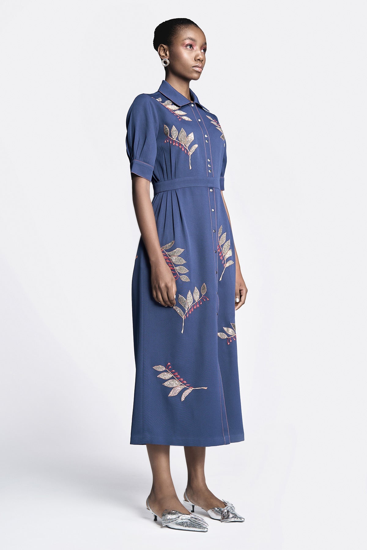Autumn Leaves Side Pleated Front Open Dress