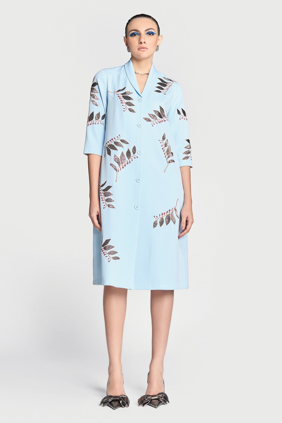 Autumn Leaves Shawl Collar Long Dress