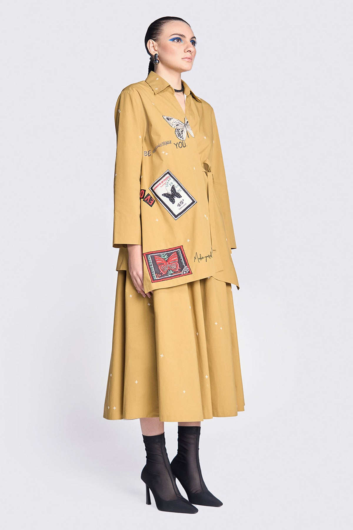 Circular Skirt of (Butterfly Stamp Cross Shirt)