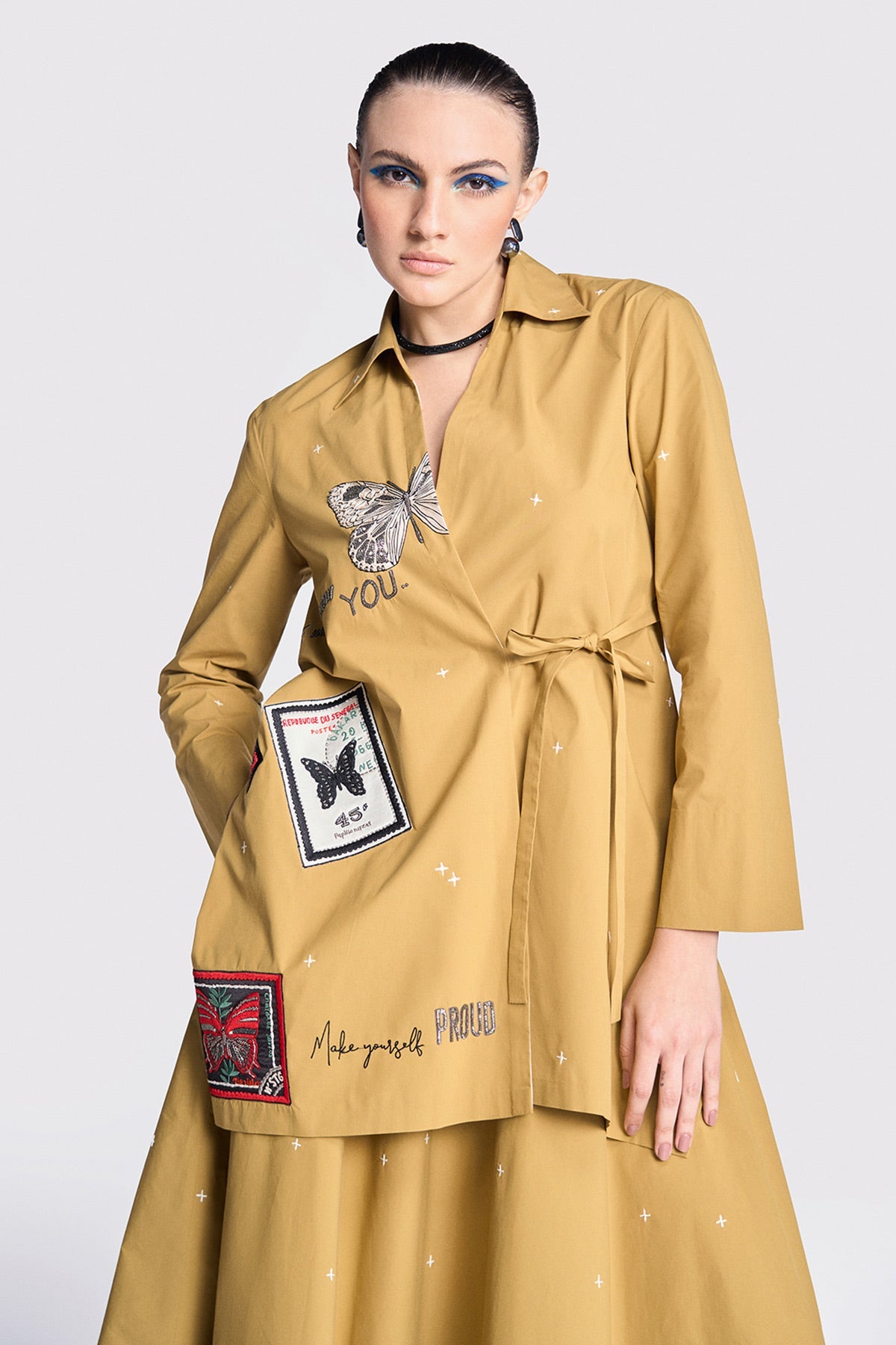 Butterfly Stamp Cross Shirt With Circular Skirt