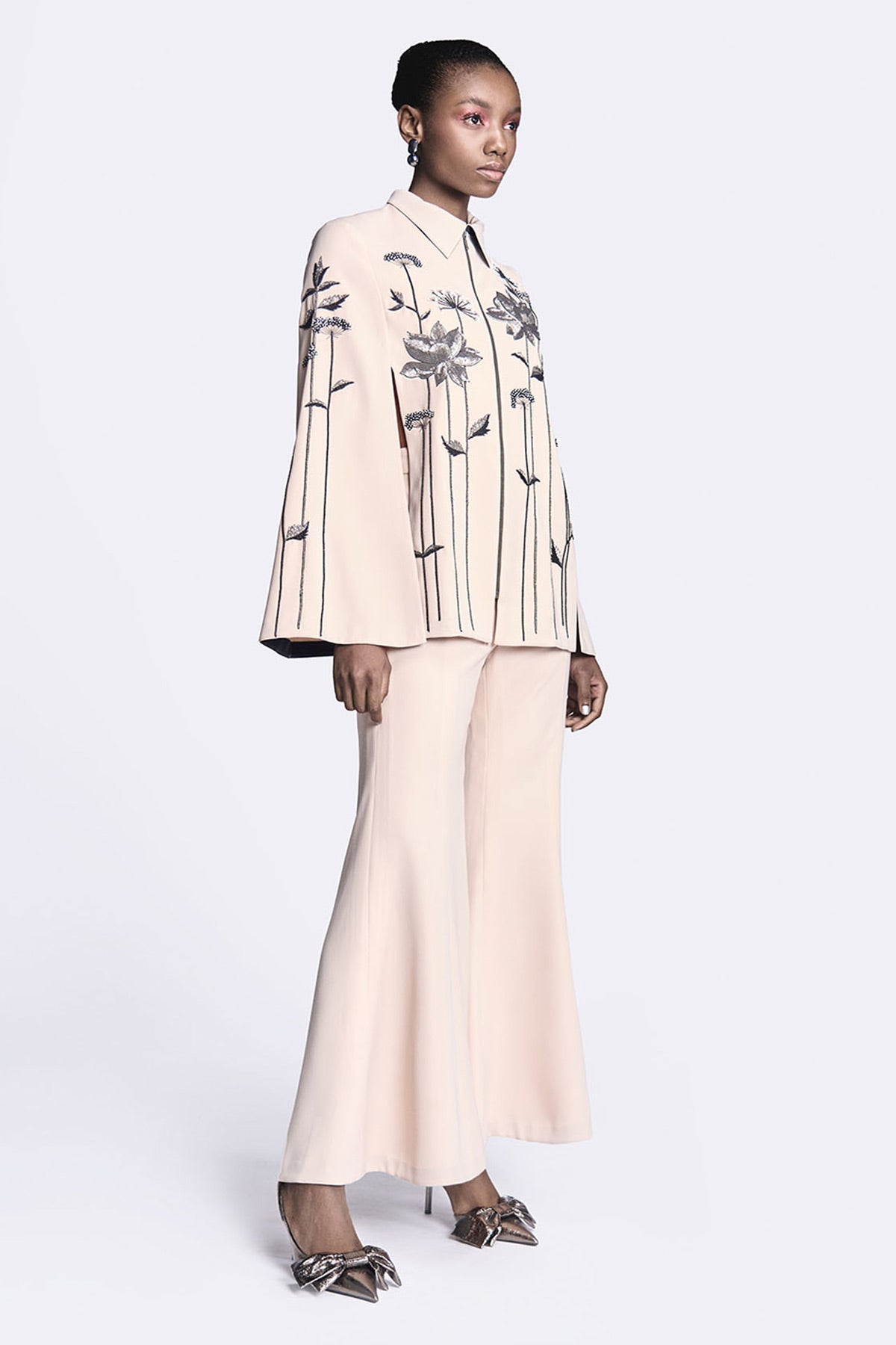 Metallic Lotus Cape With Bell Bottom Pants