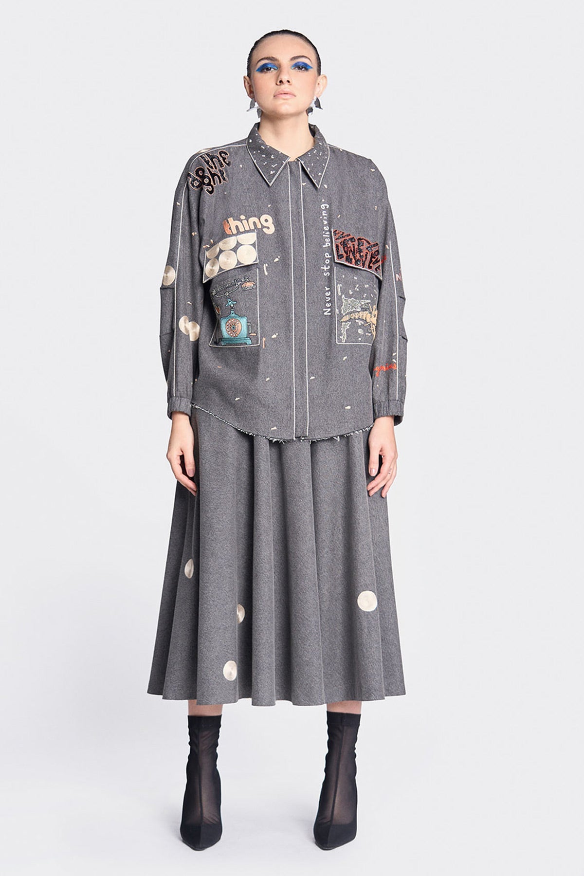 Telephone, Circles and Crab Oversized Jacket With Circular Skirt