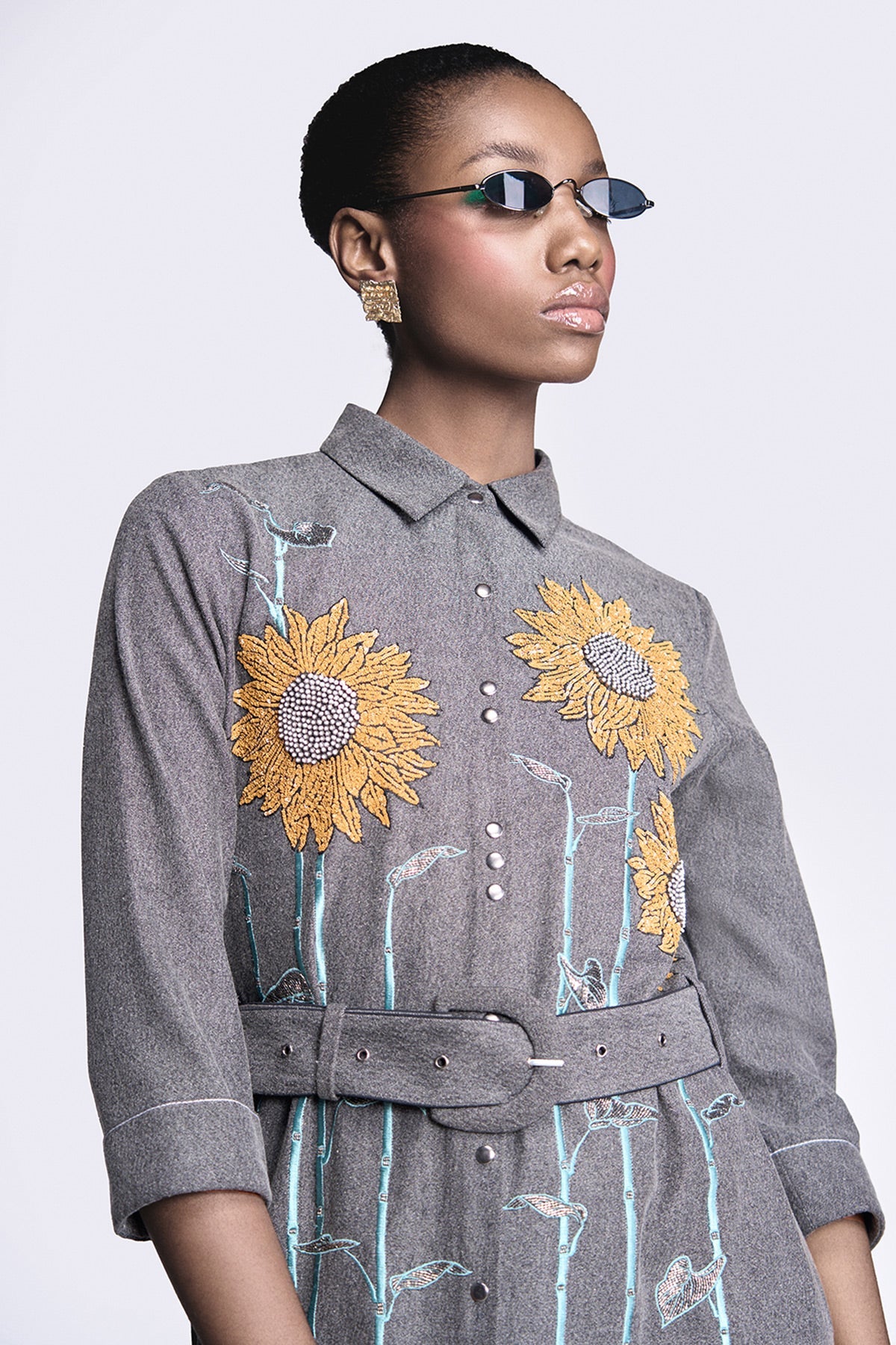 Sunflower Long Shirt Dress With Belt