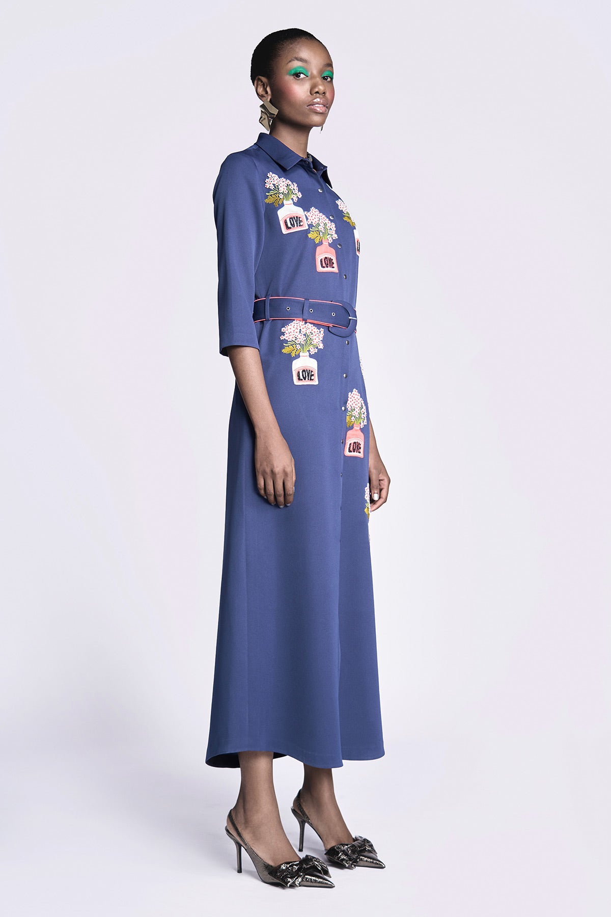 Inkpot Long Shirt Dress With Belt