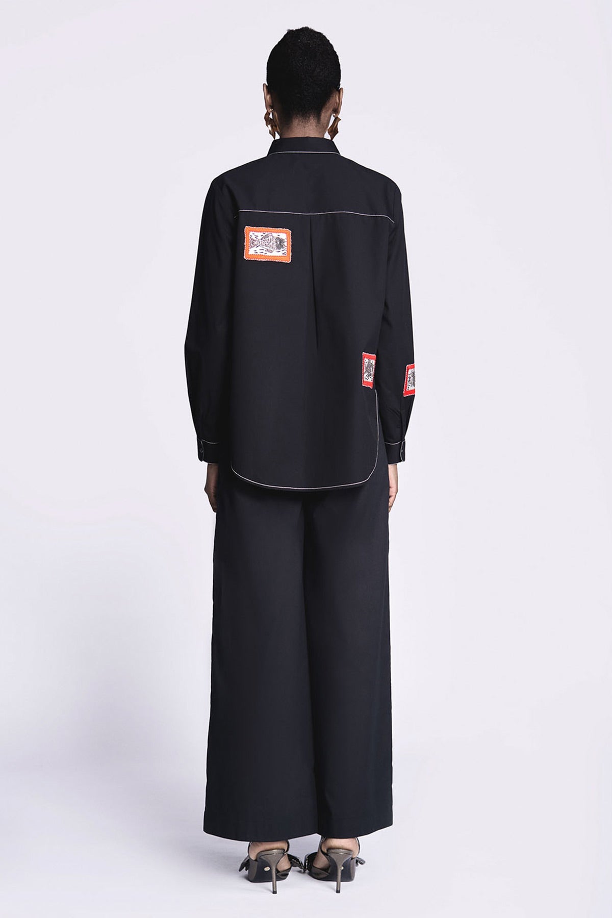 Flared Pants of( Fish Patch High Low Shirt)