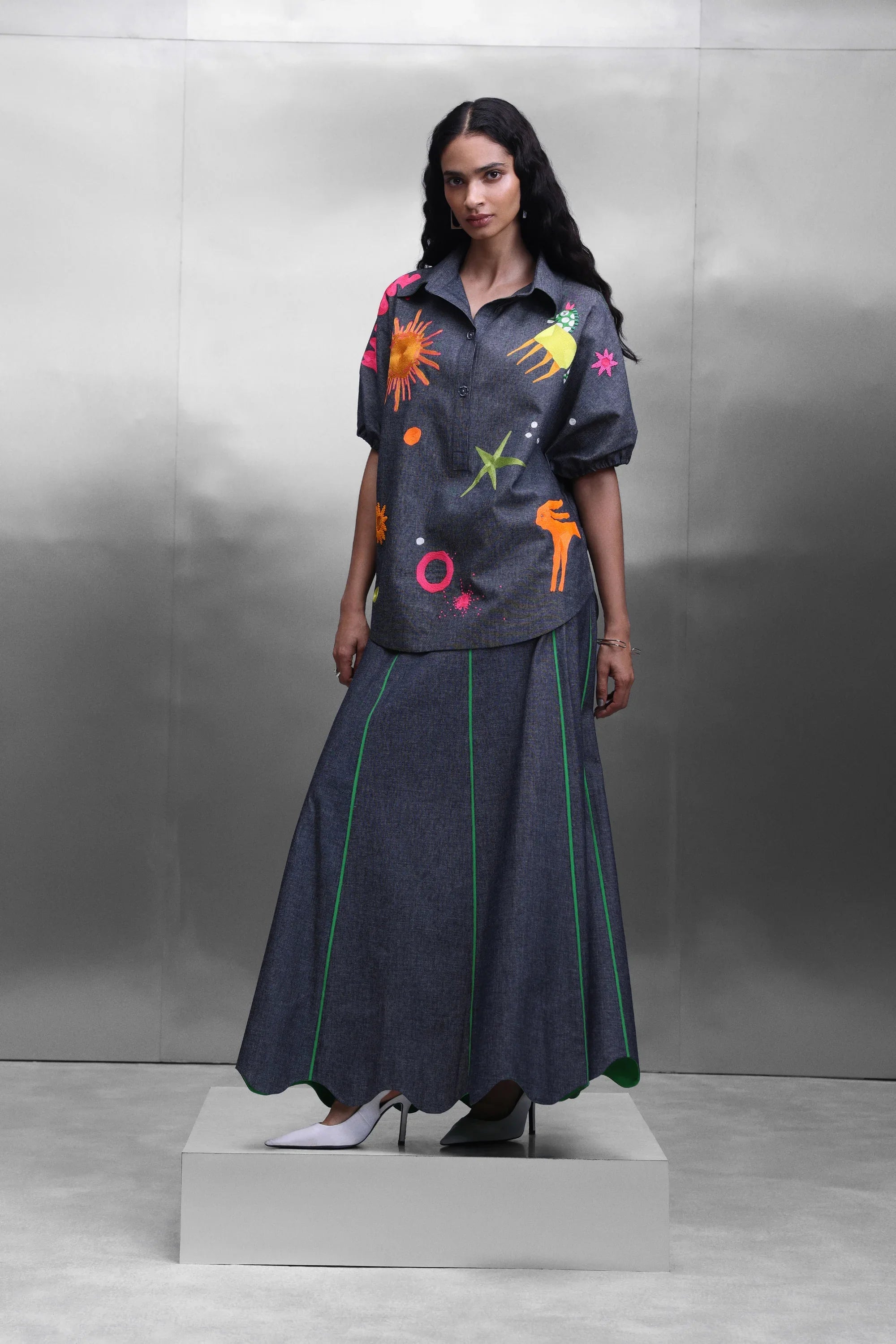 KIDOODLE BUTTON DOWN TOP WITH PANELLED SKIRT
